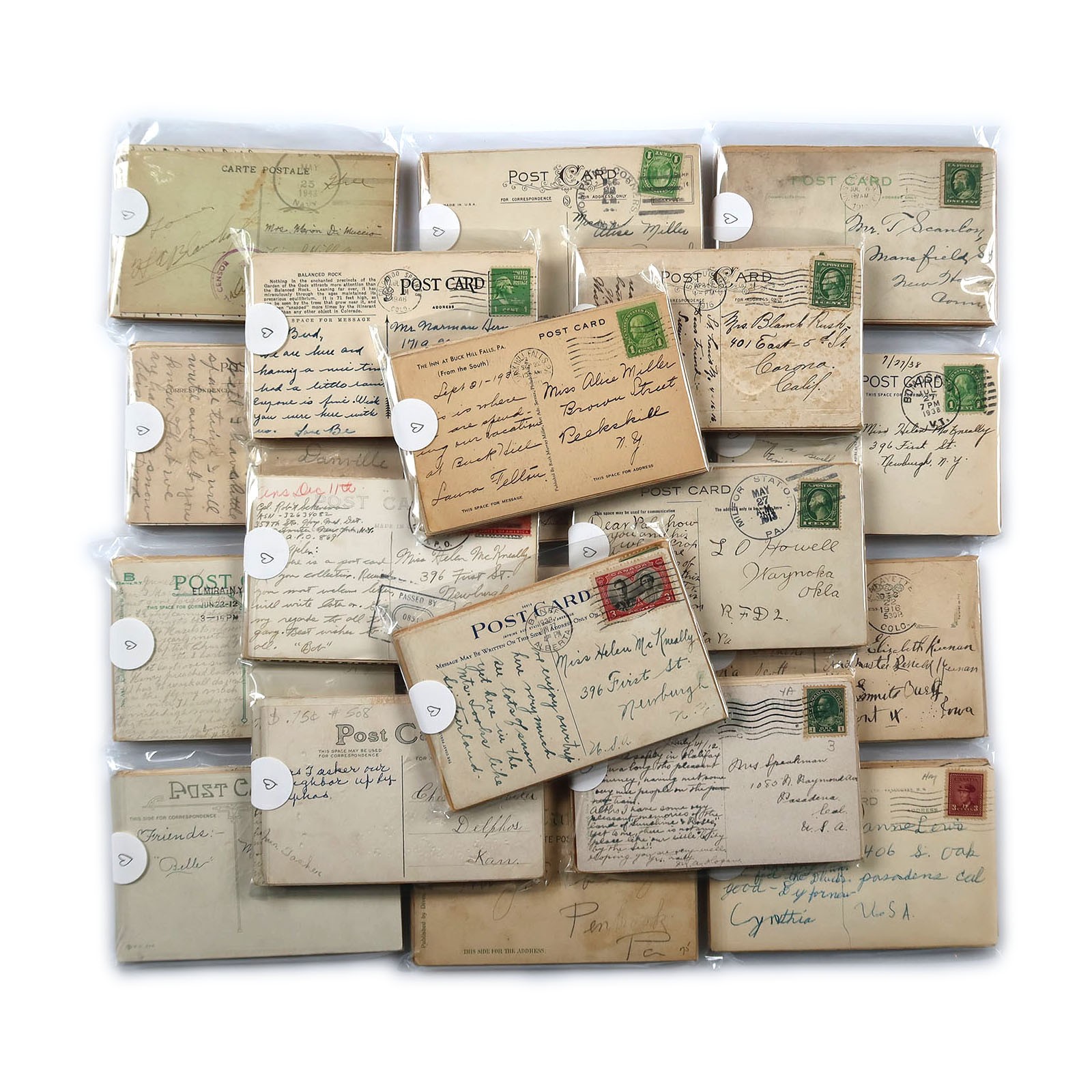 20 Pre-1950 Used Postcards Lot - Posted Vintage Antique Correspondence Ephemera