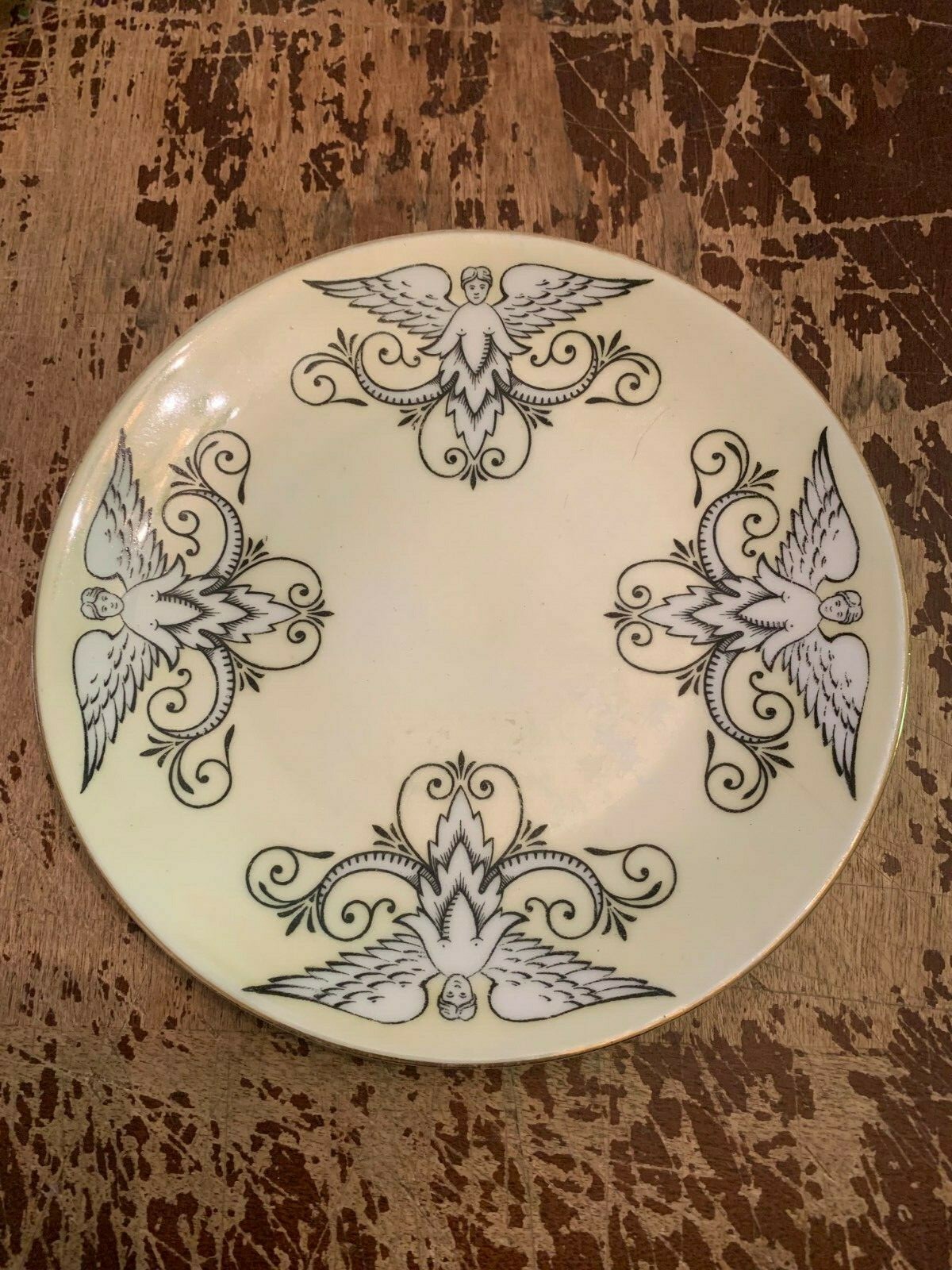 Antique RS Germany Angel Yellow And Black Porcelain Cabinet Plate 