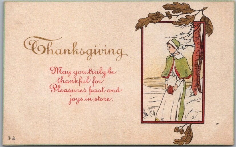 c1910s THANKSGIVING Postcard Pilgrim Woman \