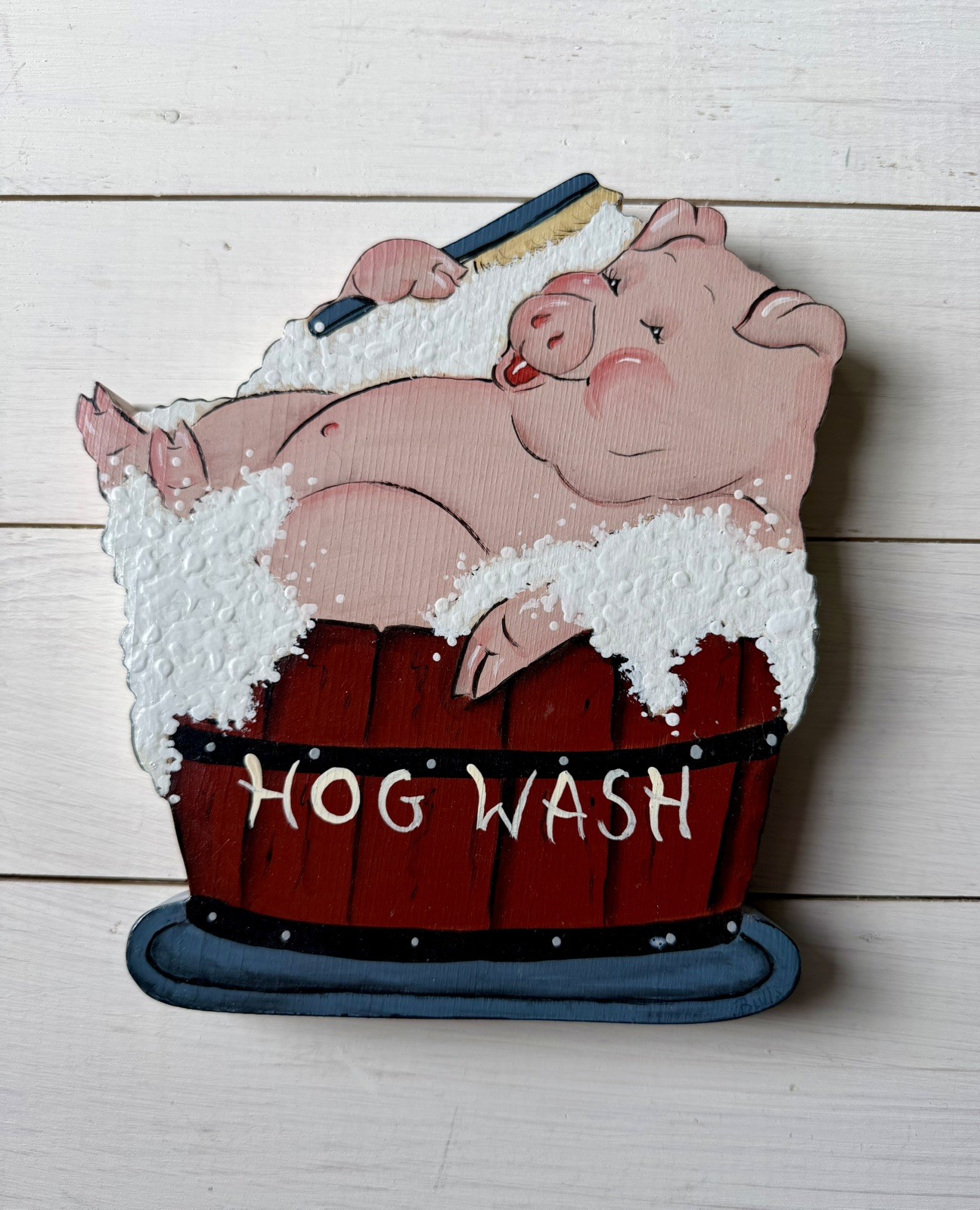 VTG Hand Painted Pig Bathtub “Hog Wash” Wall Plaque | Country Cottage Bathroom