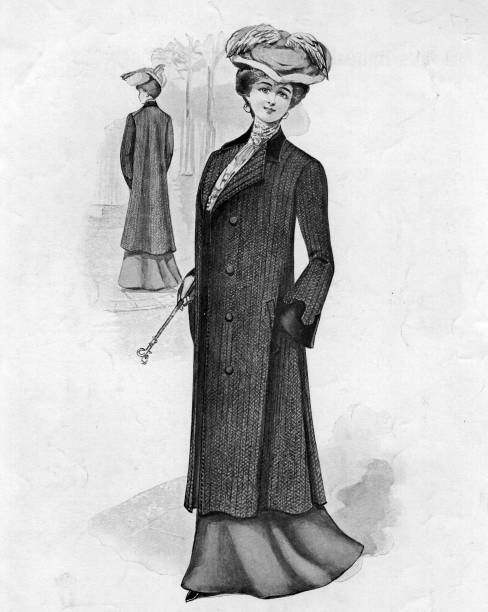 Long winter coat with bell-shaped sleeves c1900 Old Photo