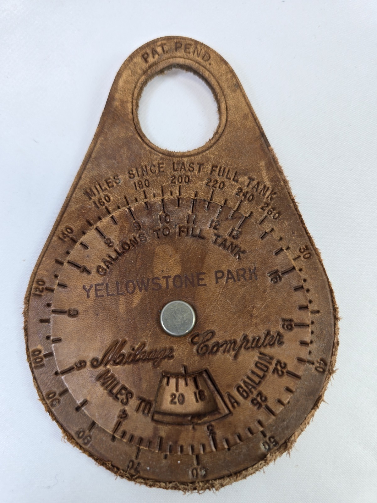 Vintage Yellowstone Park Mileage Computer Leather Gas MPG Calculator
