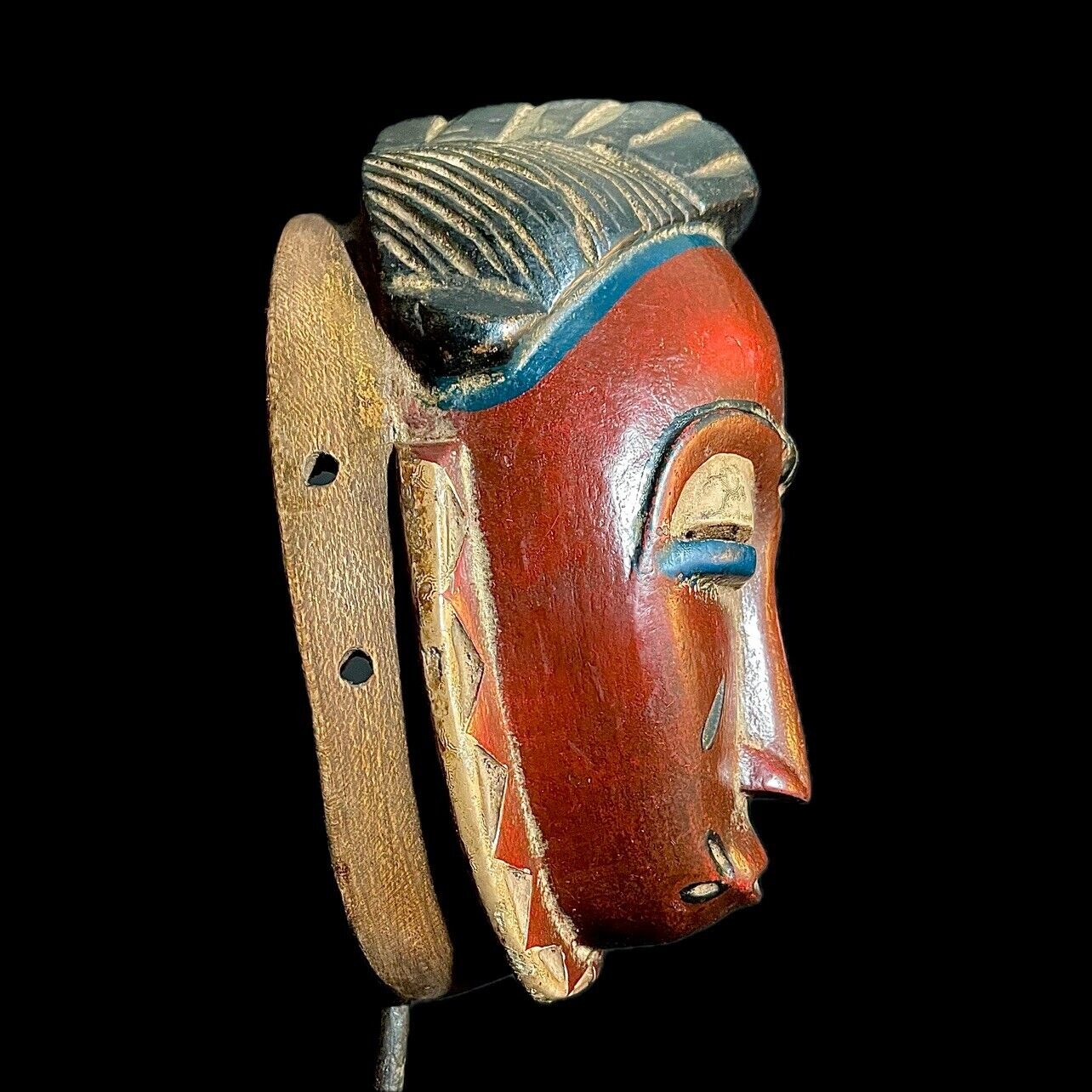 African Baule Tribal Mask Wood Hand Carved Vintage Wall Hanging guro-9492