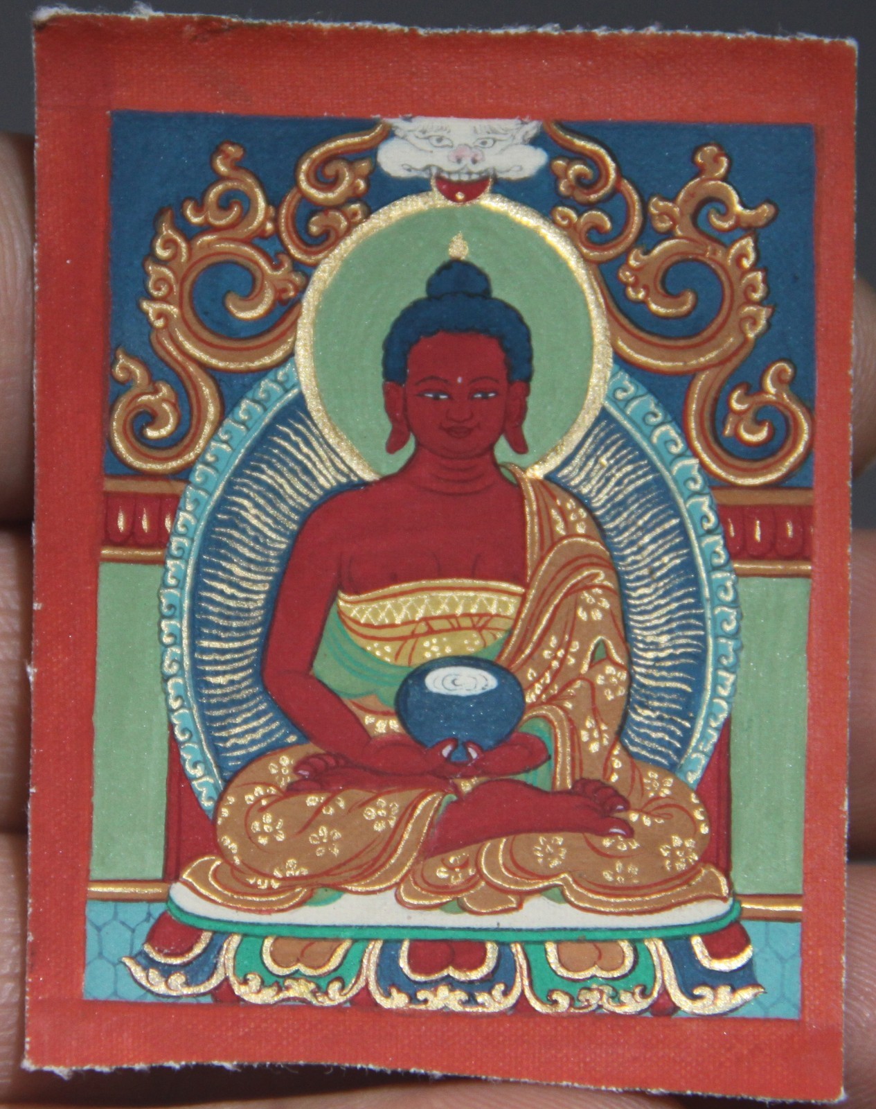 Nice Real Tibet Buddhist Hand-Painted Tsaklis Thangka Amitabha Amulet Mini Size