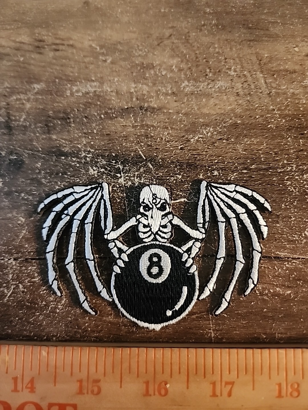 Vintage Skeleton Bird Eight Ball Glue On Patch 