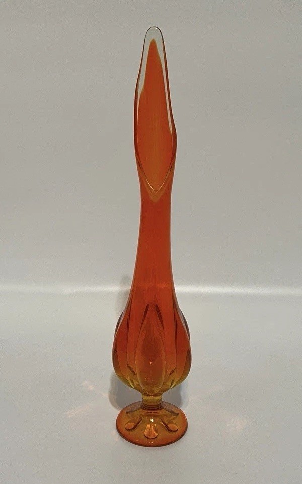 Vintage Viking Art Glass 21” MCM Swung Vase Pedestal Base RETRO Orange