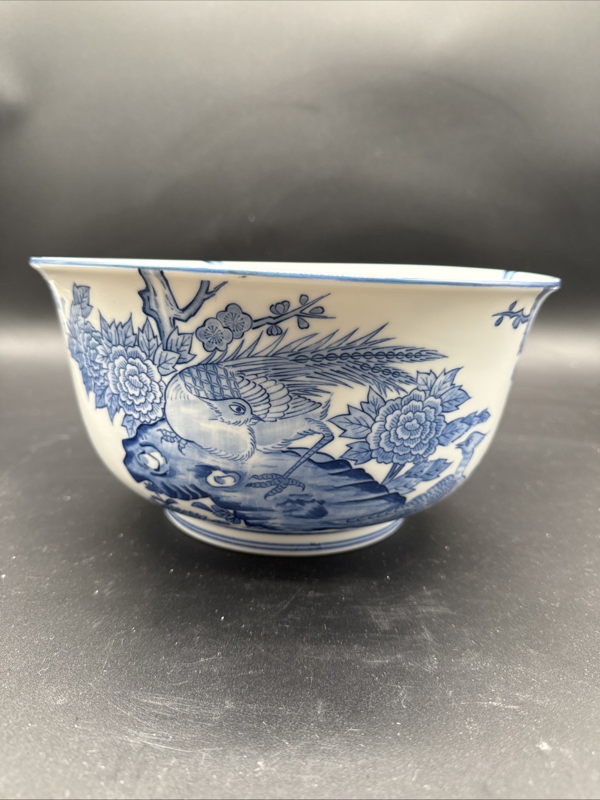 Vintage Asian Blue And White Ceramic Serving Bowl 