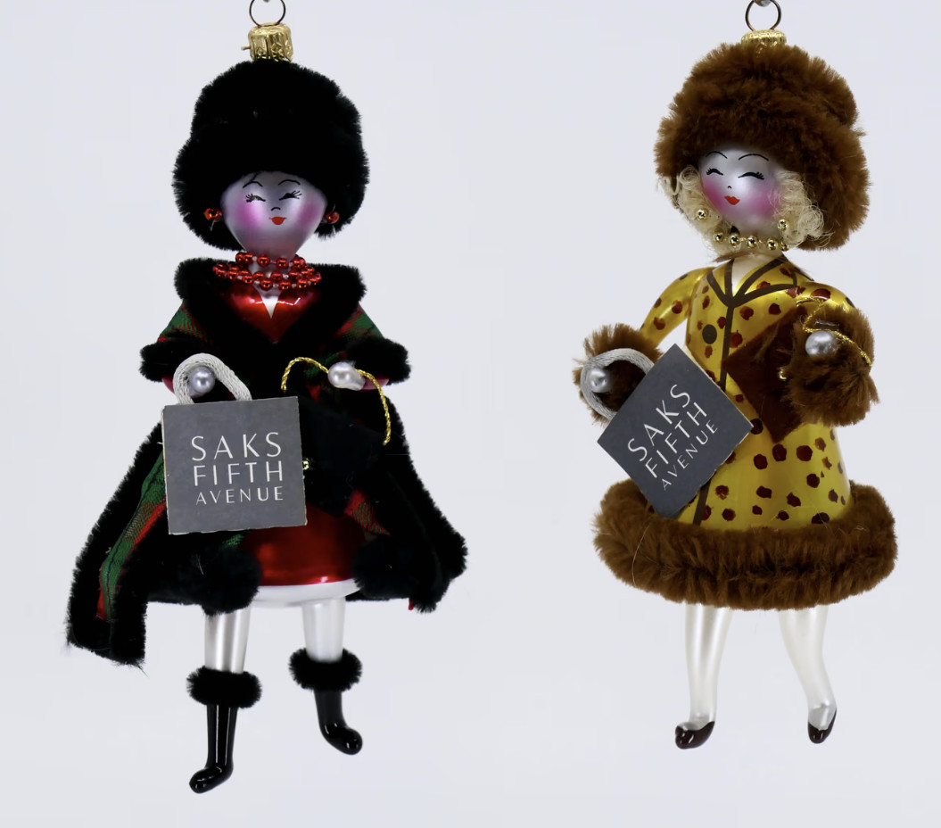 Pair of Soffieria De Carlini Saks Fifth Avenue Glass Fashion Lady Ornaments Ital