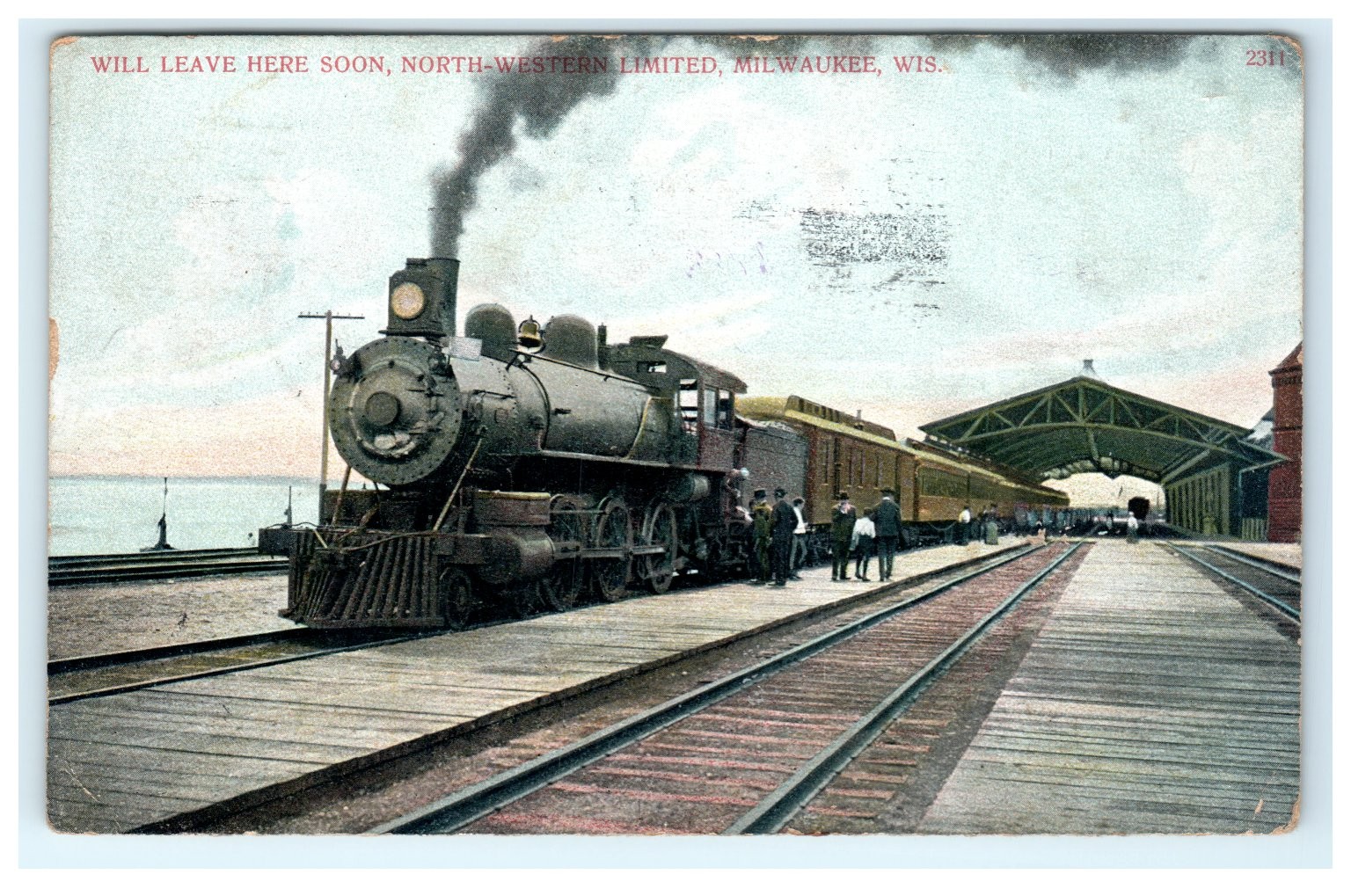 1907 Milwaukee WI North-Western Limited Steam Train Depot Postcard