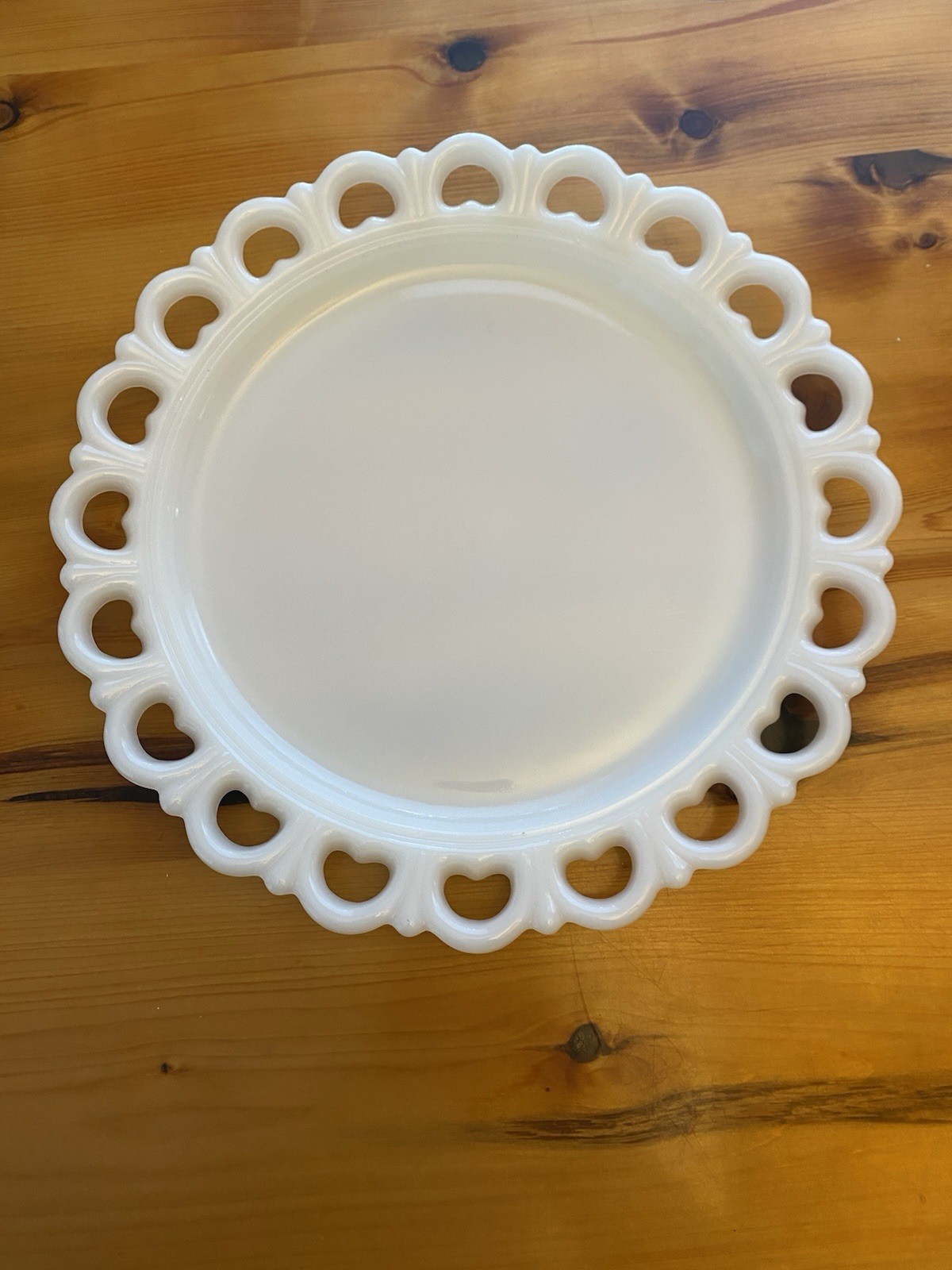 Vintage 13” Anchor Hocking White Milk Glass Lace Edge Serving Platter Cake Plate