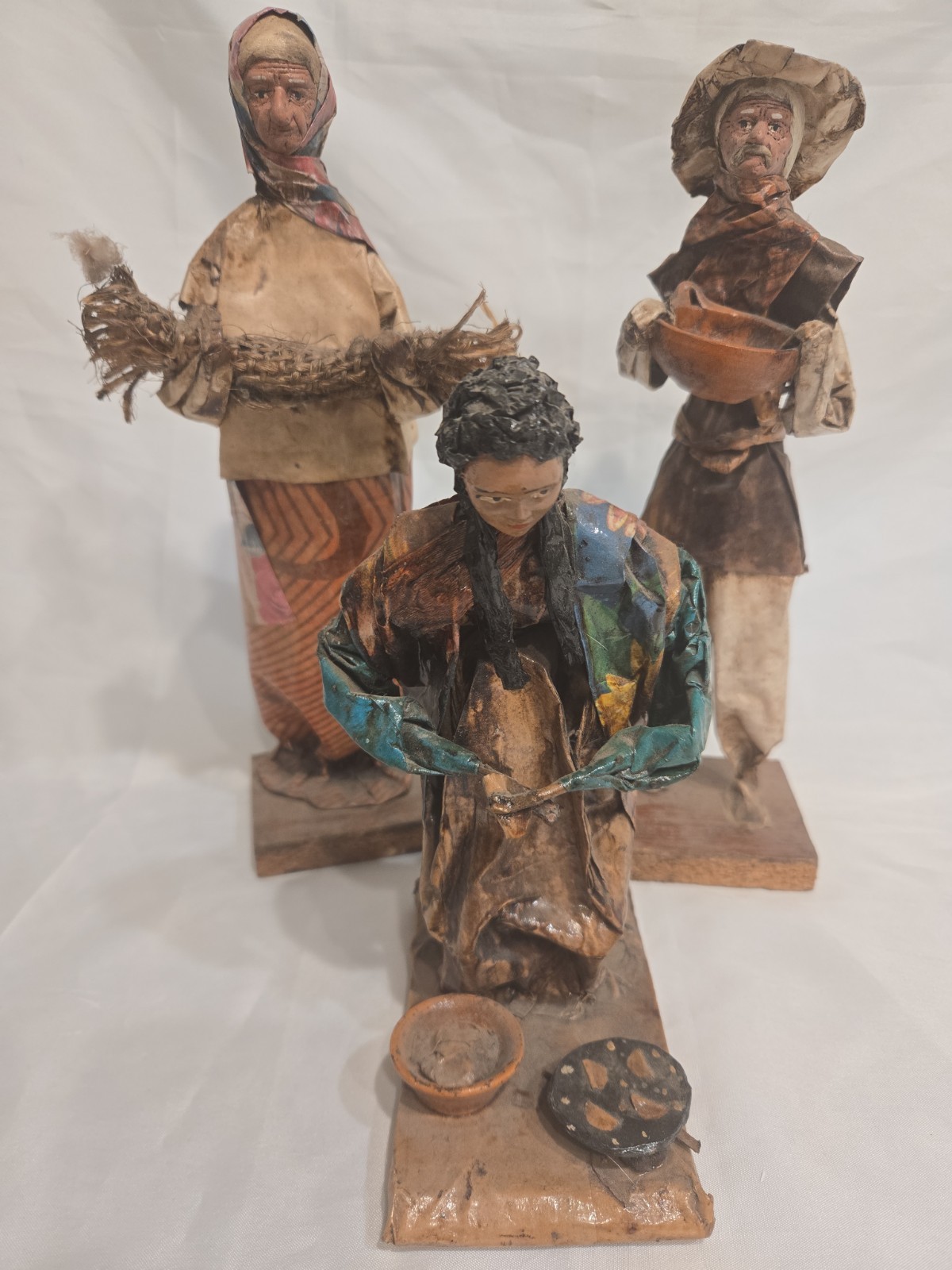 3 Vintage Mexican Paper Mache Field Dolls Folk Art 12.5\
