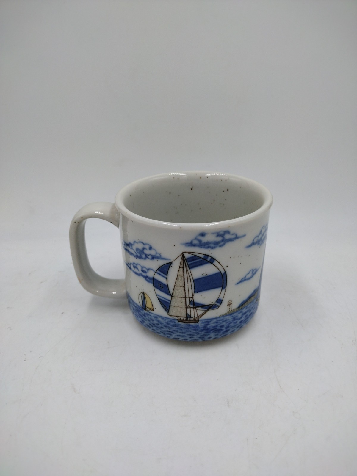 Vintage Otagiri Japan Sailboat Coffee Mug 12oz Stoneware Nautical Yacht Race EC