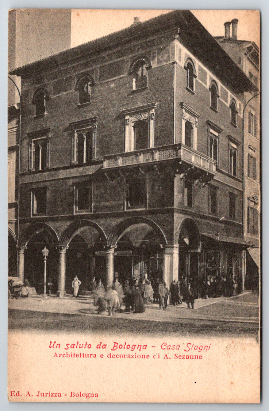 c1910s UDB Un Saluto Da Bologna Casa Siagni Italy Antique Postcard