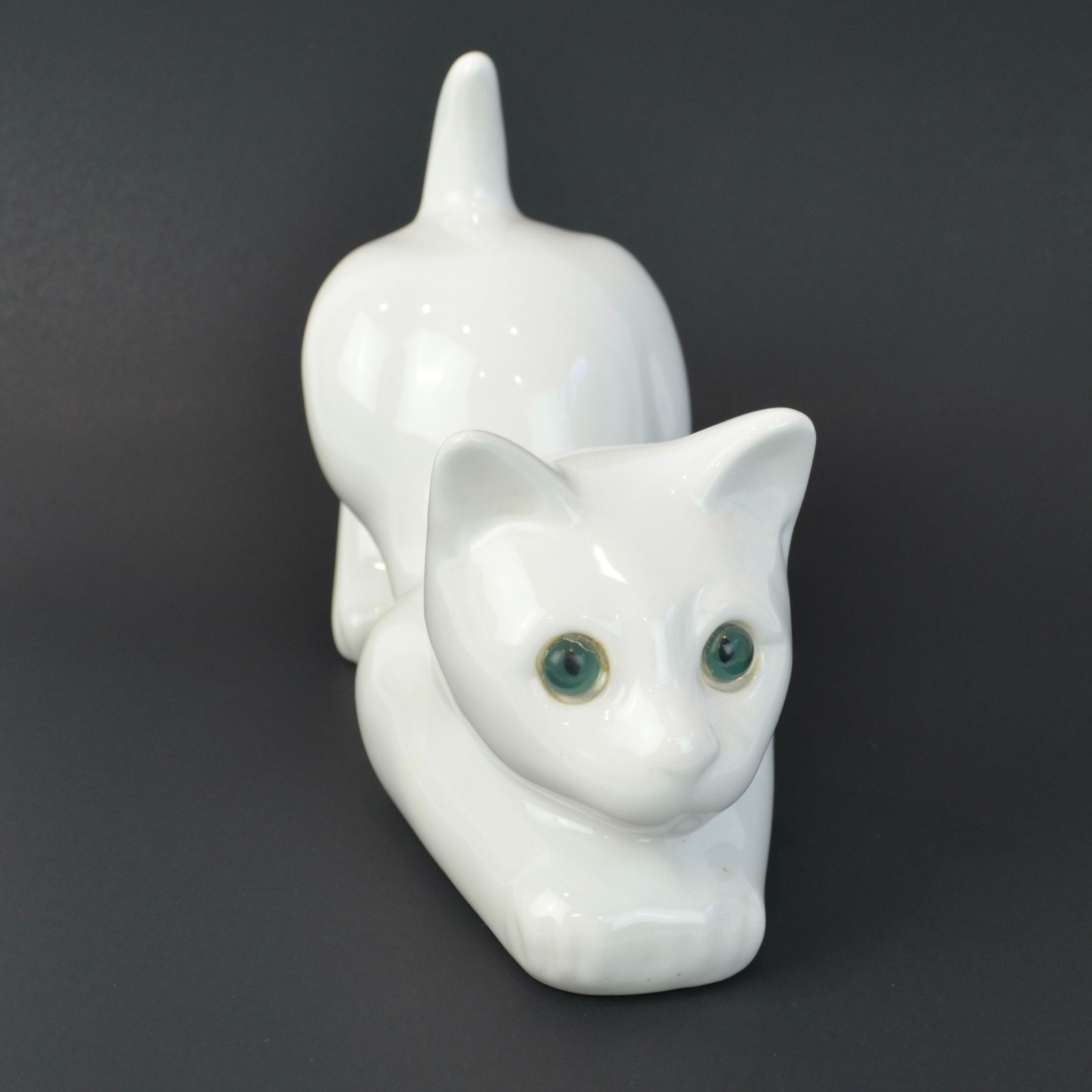 ELPA Portugal White Cat Ceramic Vintage Green Glass Eyes 9.5\ ELPA Portugal White Cat Ceramic Vintage Green Glass Eyes 9.5\