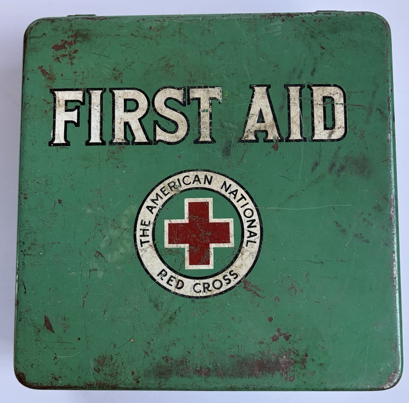 First Aid Kit American National Red Cross Metal Case With Packets Vintage 1950s