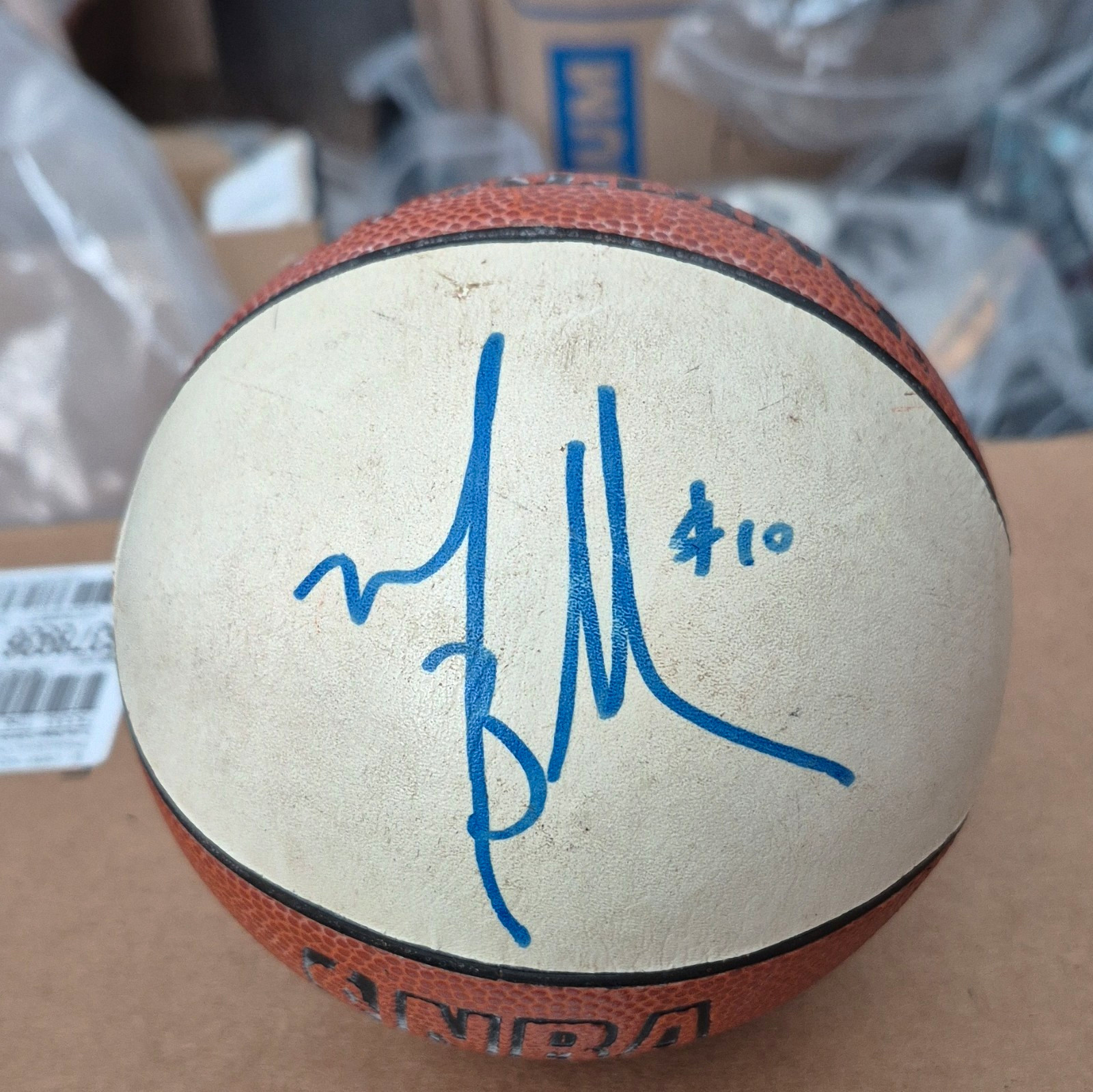 Spalding Autographed NBA Basketball Signed in Blue Marker w/ #10 Inscription