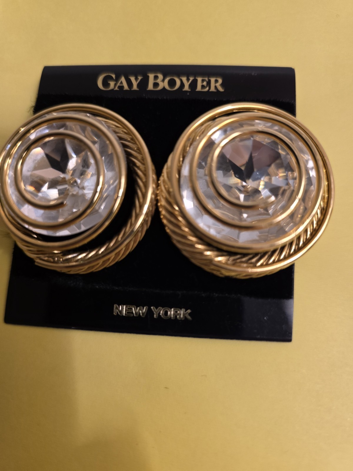 Gay Boyer Vtg Clip Rope Border,New on Card Statement Earrings,large Crystal Look Gay Boyer Vtg Clip Rope Border,New on Card Statement Earrings,large Crystal Look