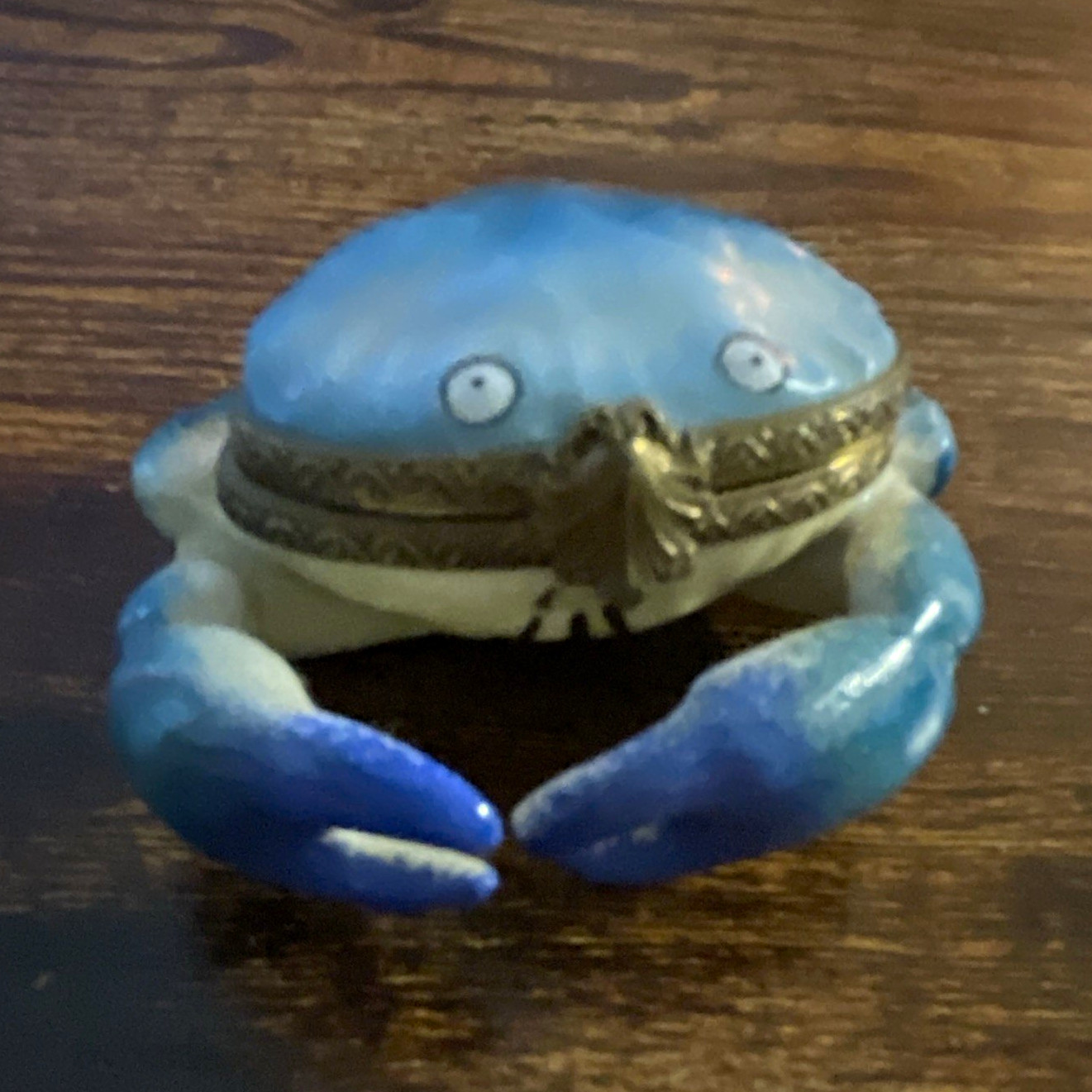Limoges France Blue Crab Hinged Trinket Box Handmade Limoges Trinket Box