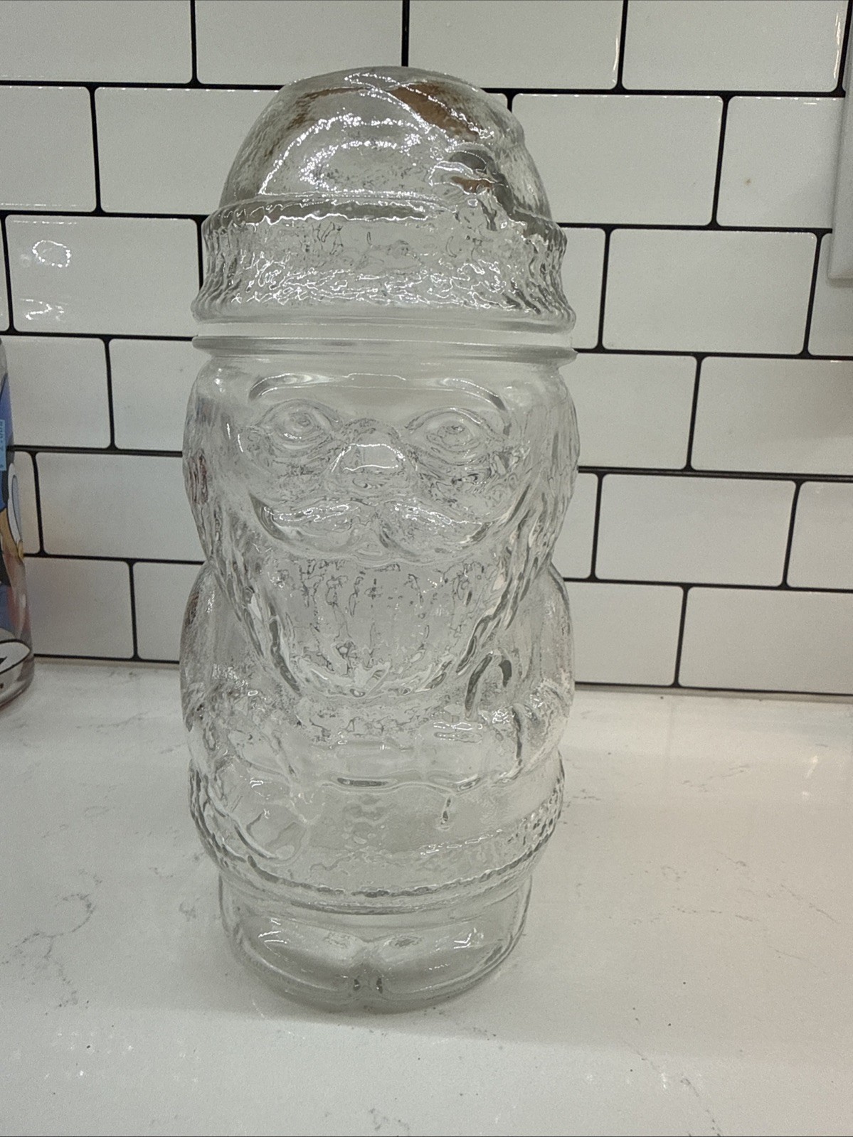 Vintage clear glass Santa Claus candy jar with lid