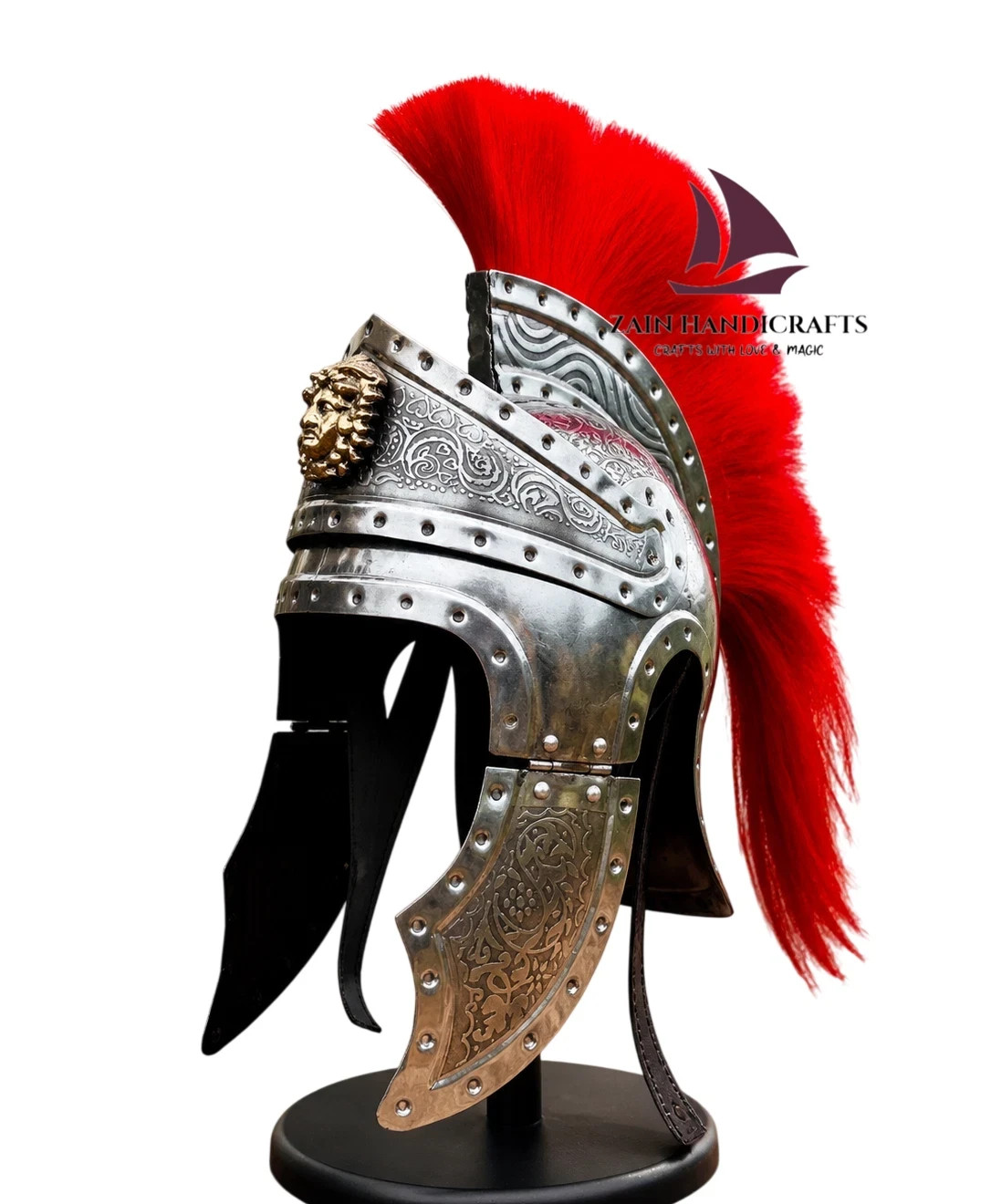 Red Plume Shiny Brass Finish ZAIN Roman Centurion Helmet Replica Valentine Gift