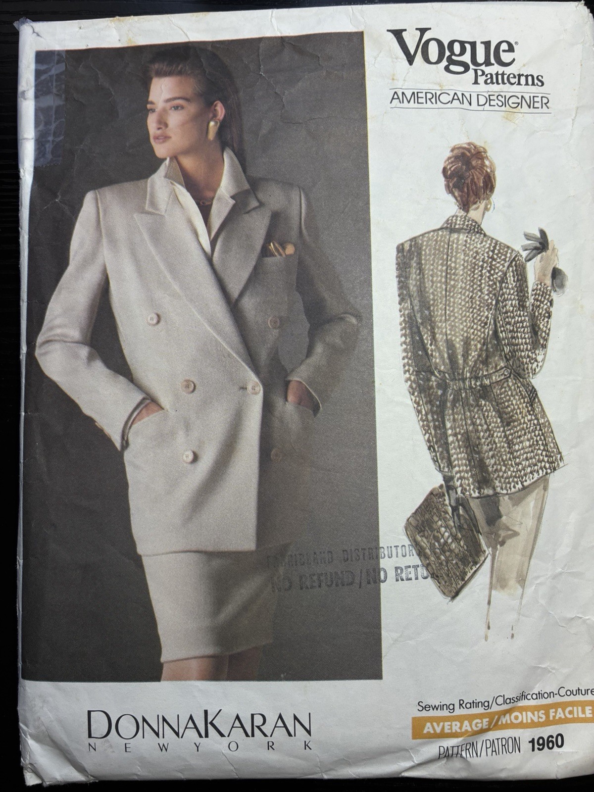Vogue Patterns Donna Karan V1960 Misses Jacket Size 12-16