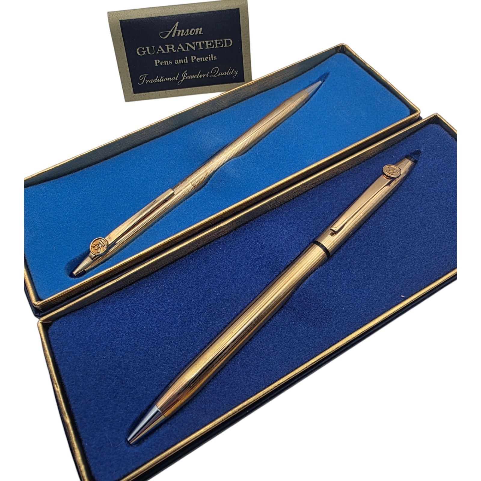 Vintage Anson Service Award Pens 5 Year & 10 Year Gold Tone Pair Vintage Anson Service Award Pens 5 Year & 10 Year Gold Tone Pair