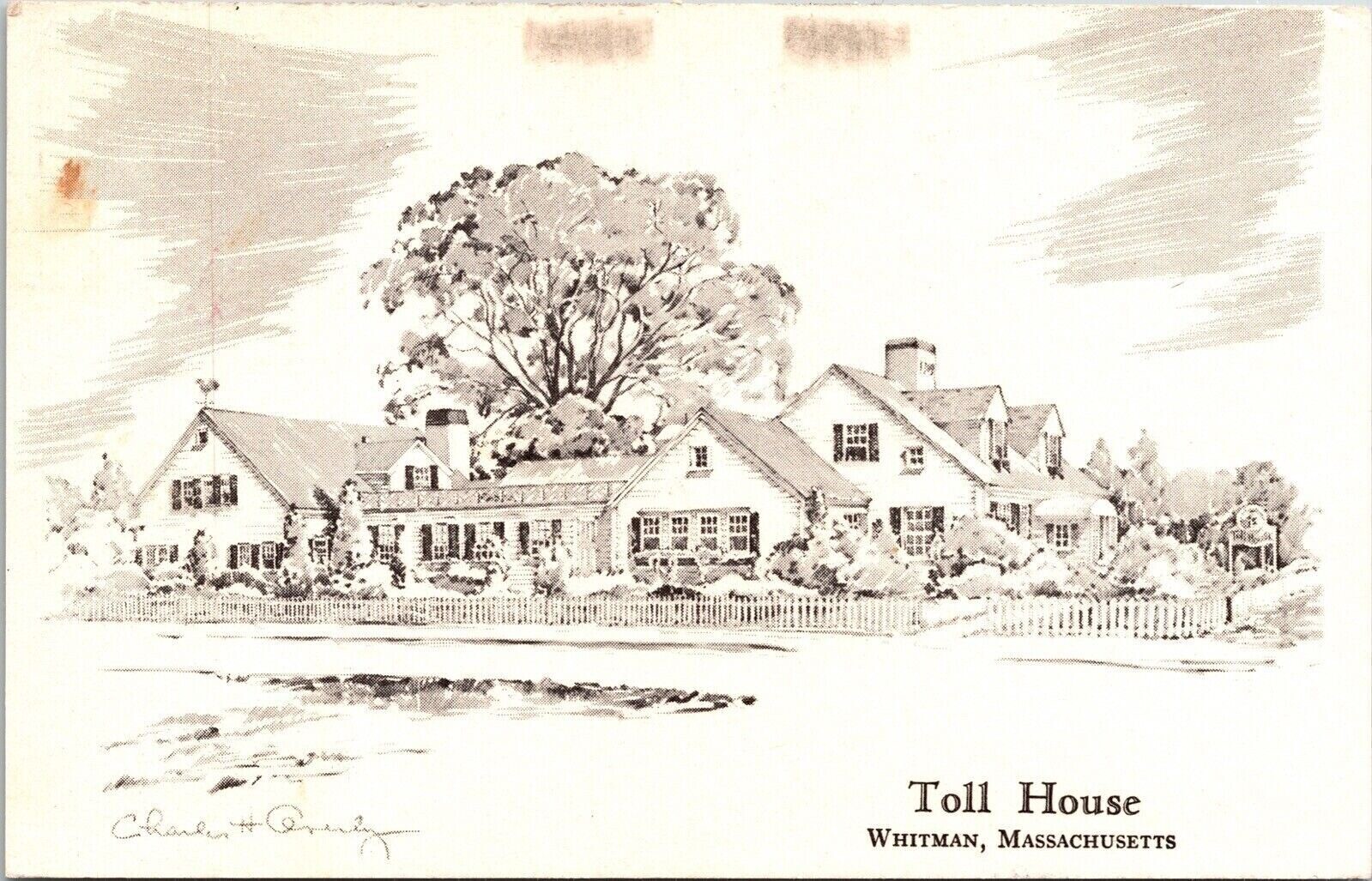 Toll House Whitman Massachusetts MA VTG Postcard PM Caancel WOB Note Vintage