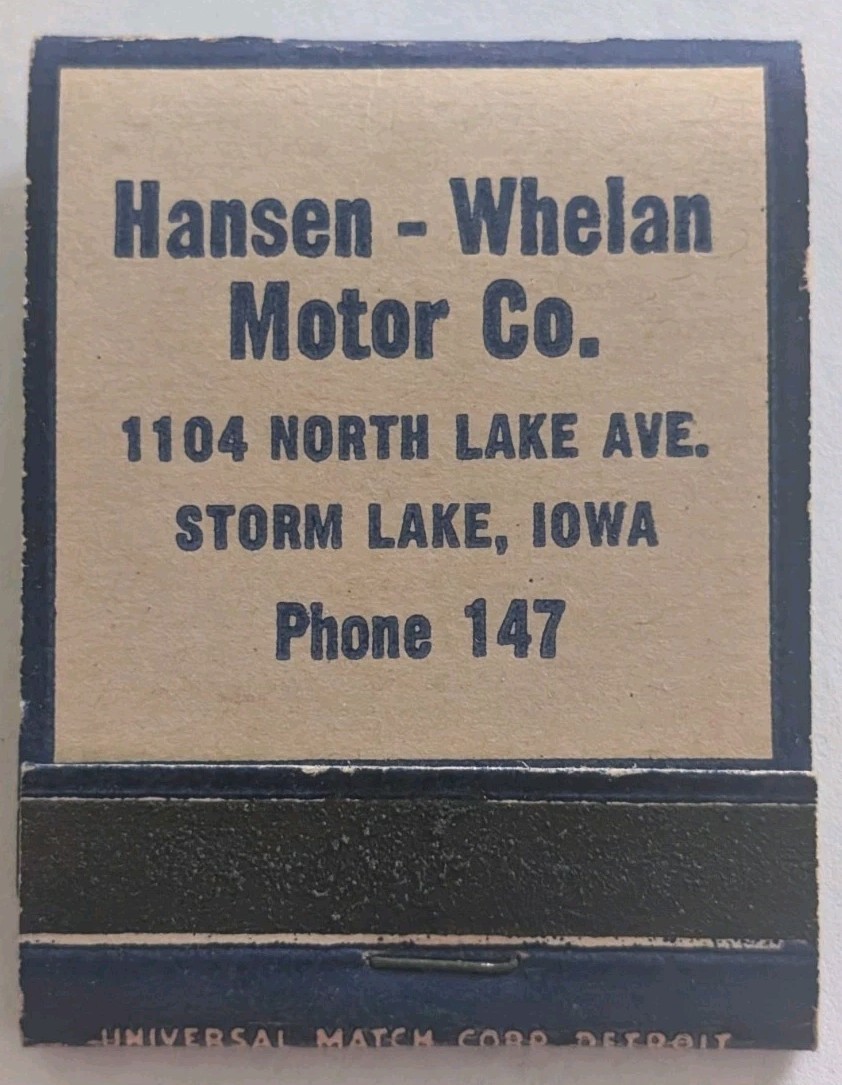 1930s NOS Dodge Cars & Trucks Hansen Whelan Motor Co. Storm Lake IA Matchbook 1930s NOS Dodge Cars & Trucks Hansen Whelan Motor Co. Storm Lake IA Matchbook