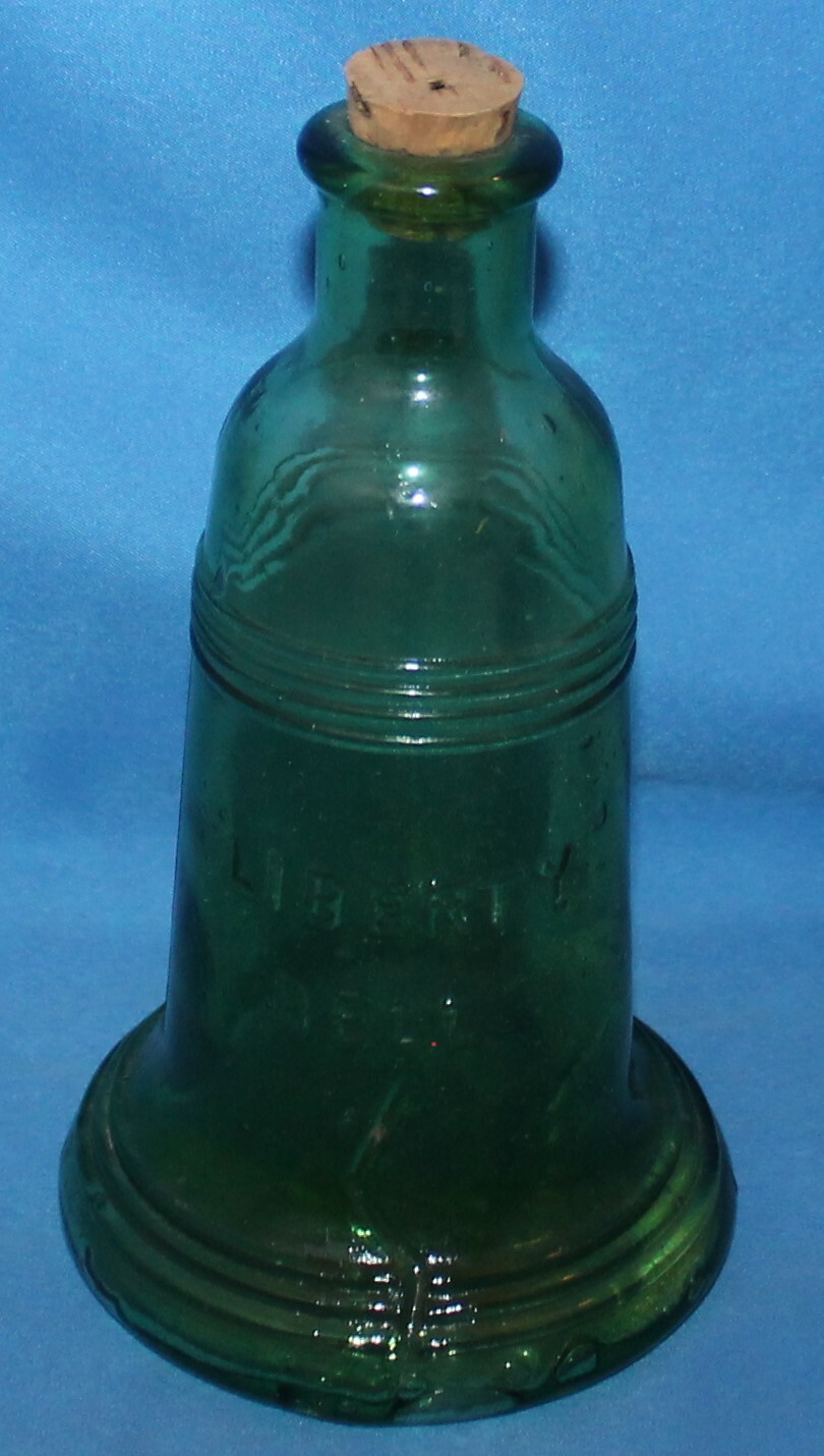 Vintage Wheaton Green Glass Liberty Bell Bottle 6\