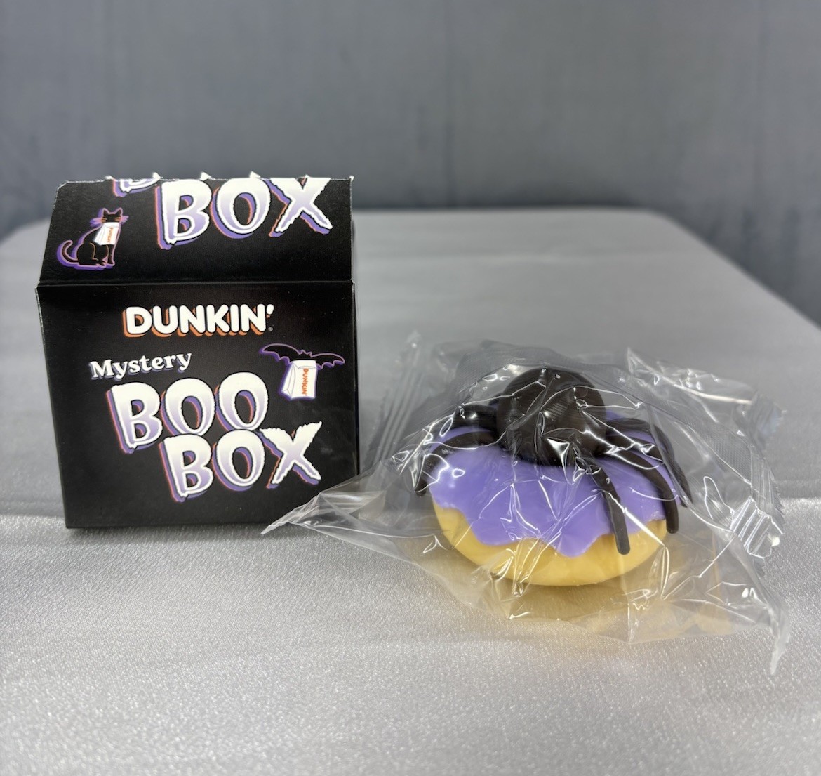 NEW 2026 Dunkin Donuts Mystery Boo Box SPIDEY D SQUISHY Spider Toy Sealed Purple