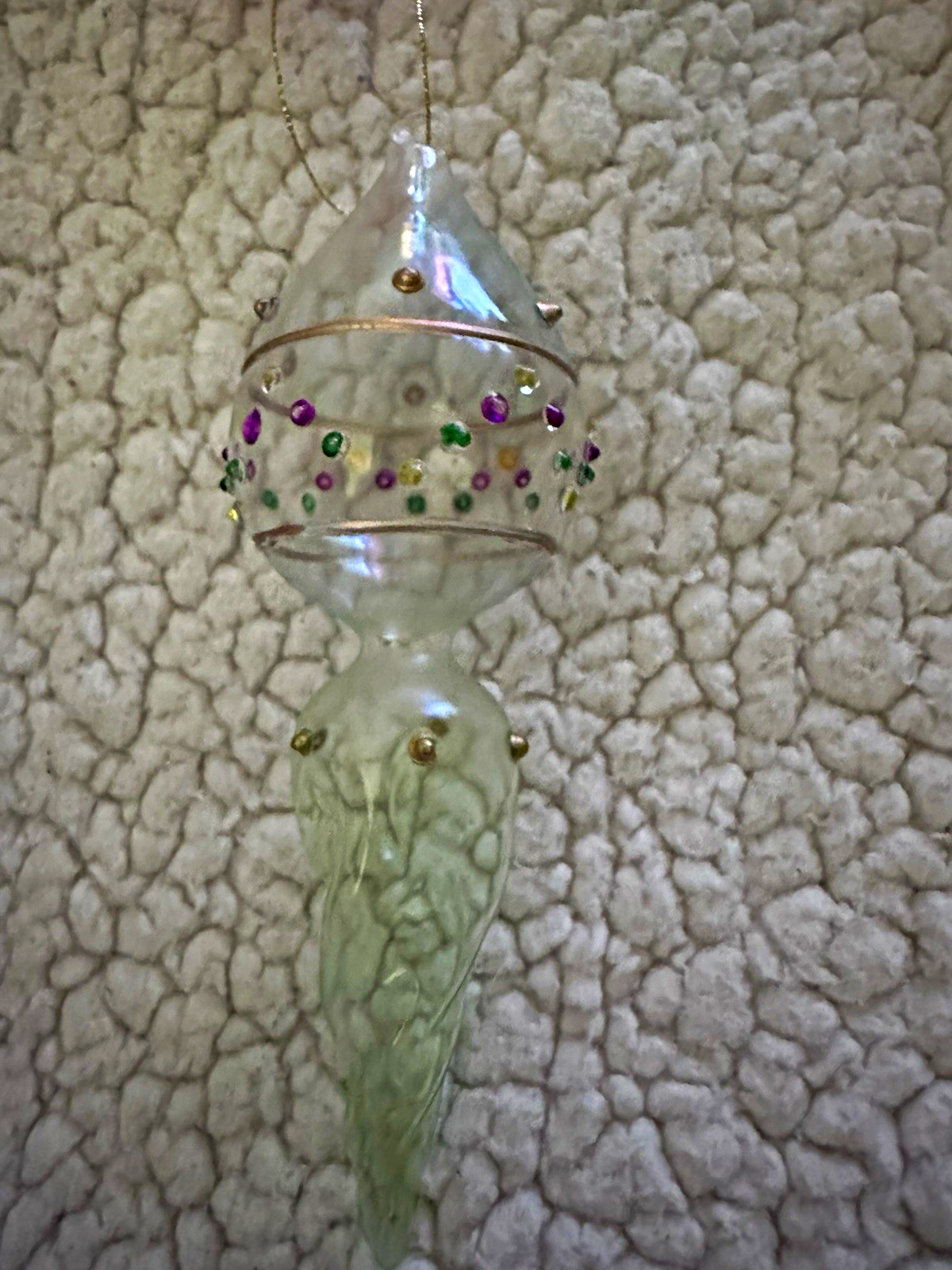 Vintage Egyptian Style Hand Blown Glass Finial Ornament Gold Accent Pastel Dots