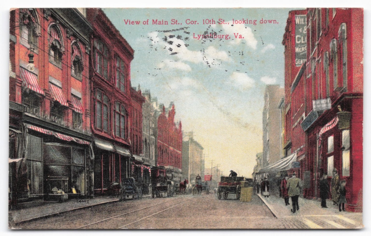 Vintage Main St. Lynchburg, VA Postcard 1909 F. M. Kirby & Co. Divided Back