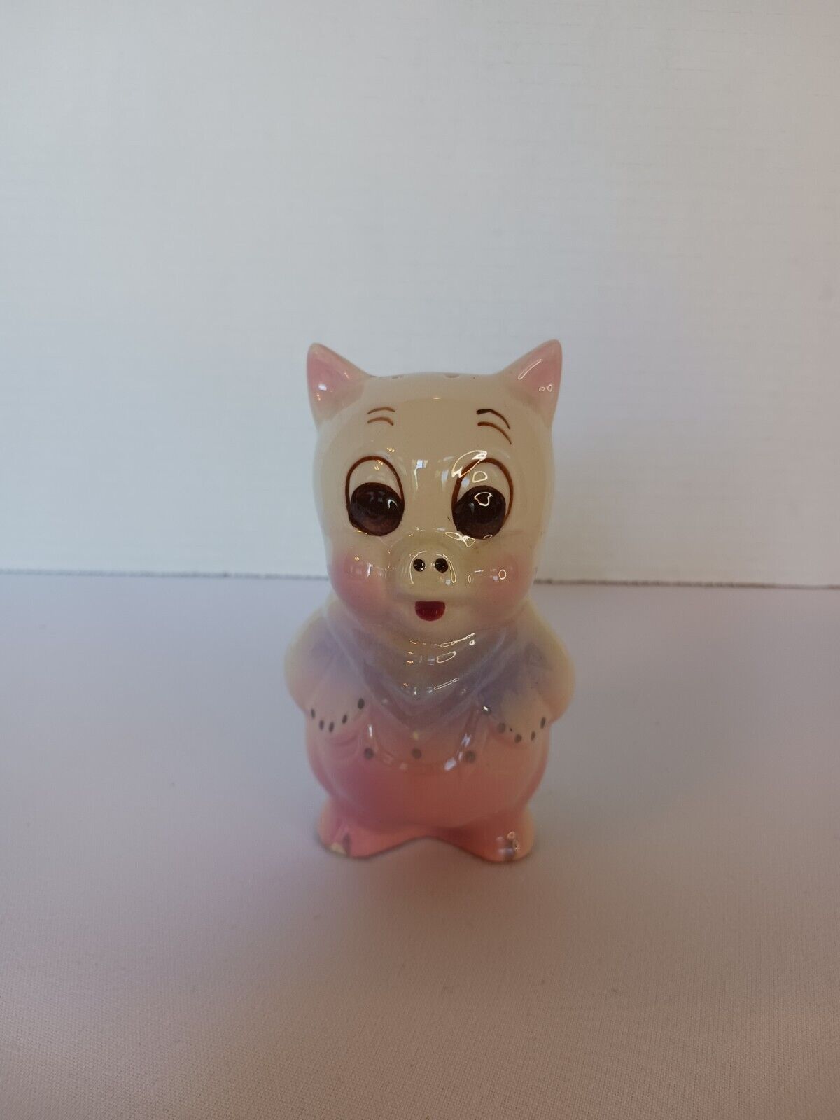 Vintage Ceramic Piggy Salt Or Pepper Shaker pink blue Anthropomorphic Pig Japan 