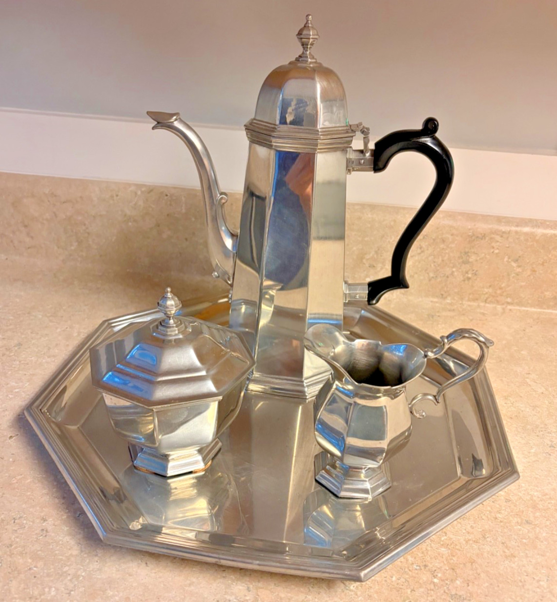 Vintage Kirk Stieff Pewter Tea and Coffee Serving Set - With Tray & Box Vintage Kirk Stieff Pewter Tea and Coffee Serving Set - With Tray & Box