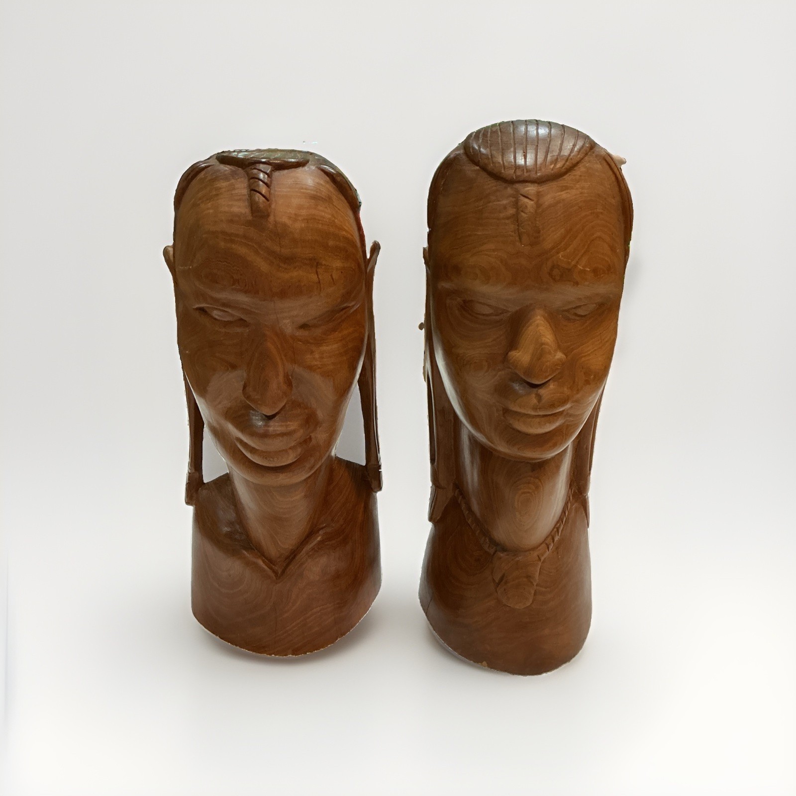Vintage African American Hand Carved Produced In Kenya Rare 13” Heavy Wood Set