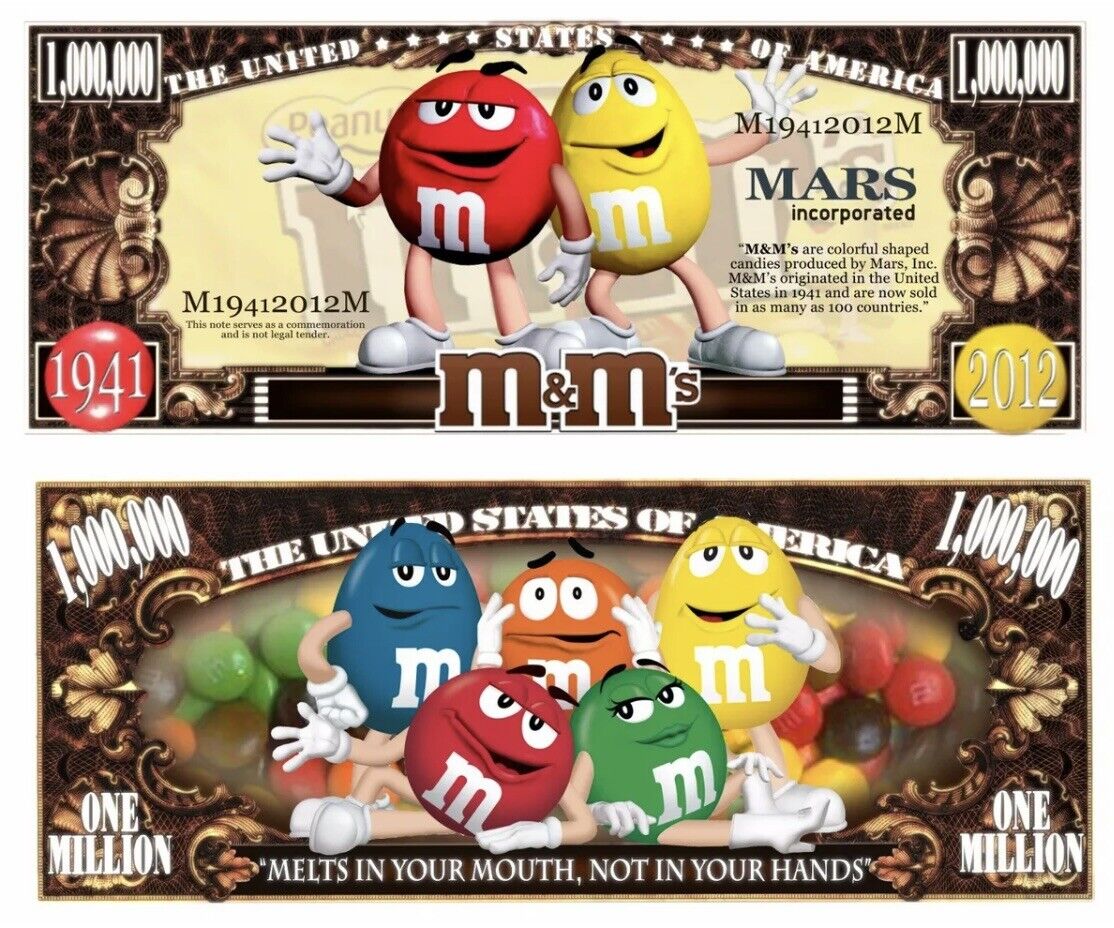 ✅ Pack of 50 M&Ms Chocolate Candy 1 Million Dollar Bills Novelty Collectible ✅