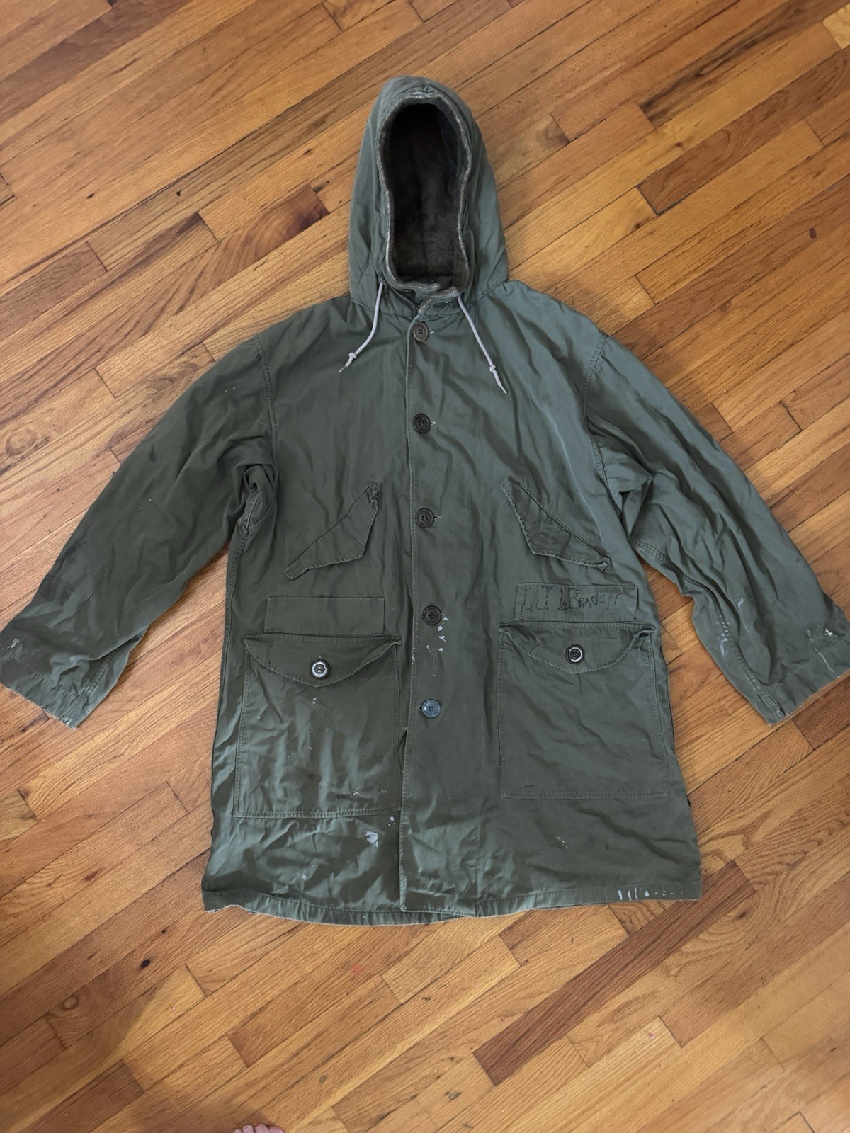 VTG 1940s 50s US Army M-1947 M47 Parka Korean War Era Military Talon Distressed