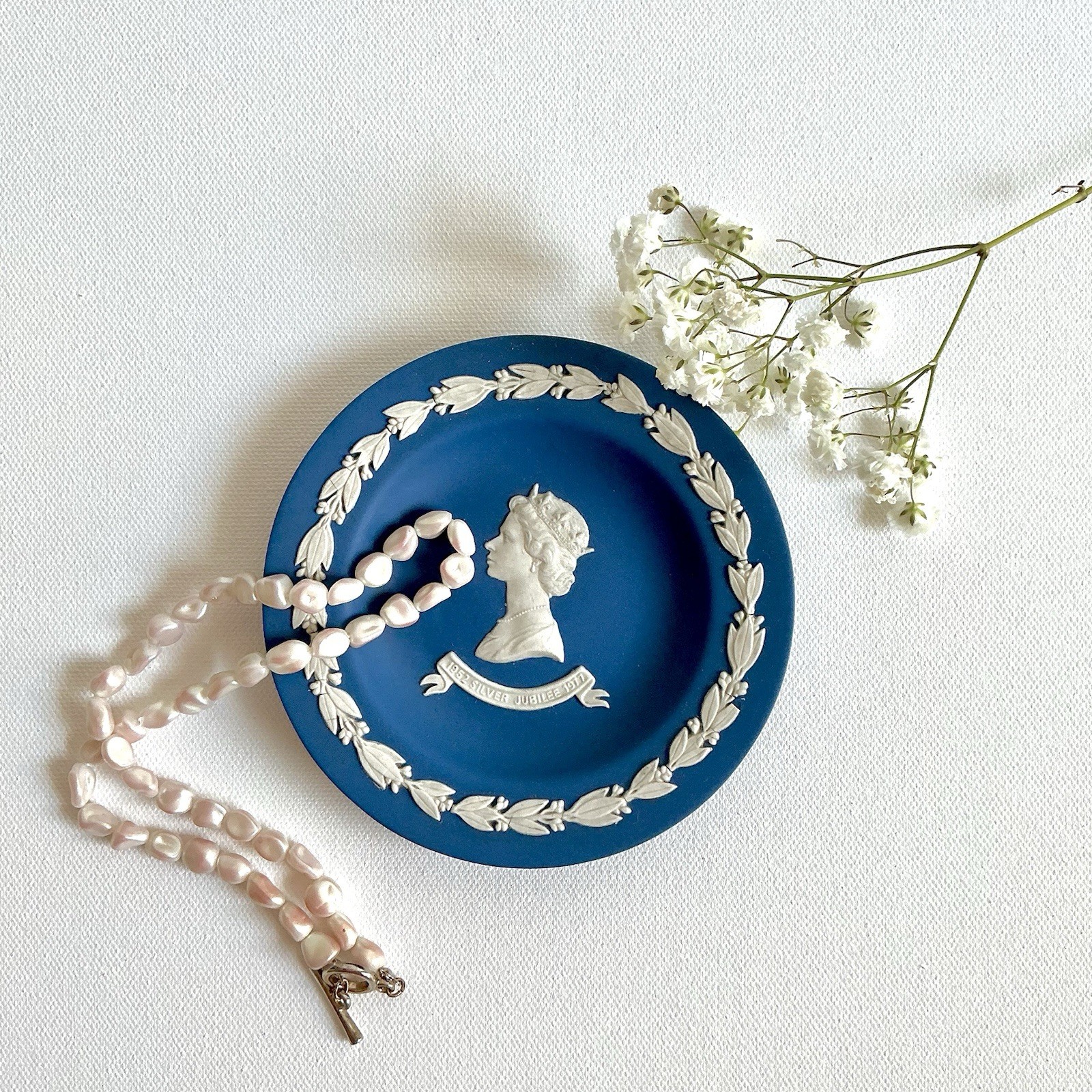 Vintage Wedgwood Blue Jasperware Silver Jubilee Trinket Dish 1977 4.5”