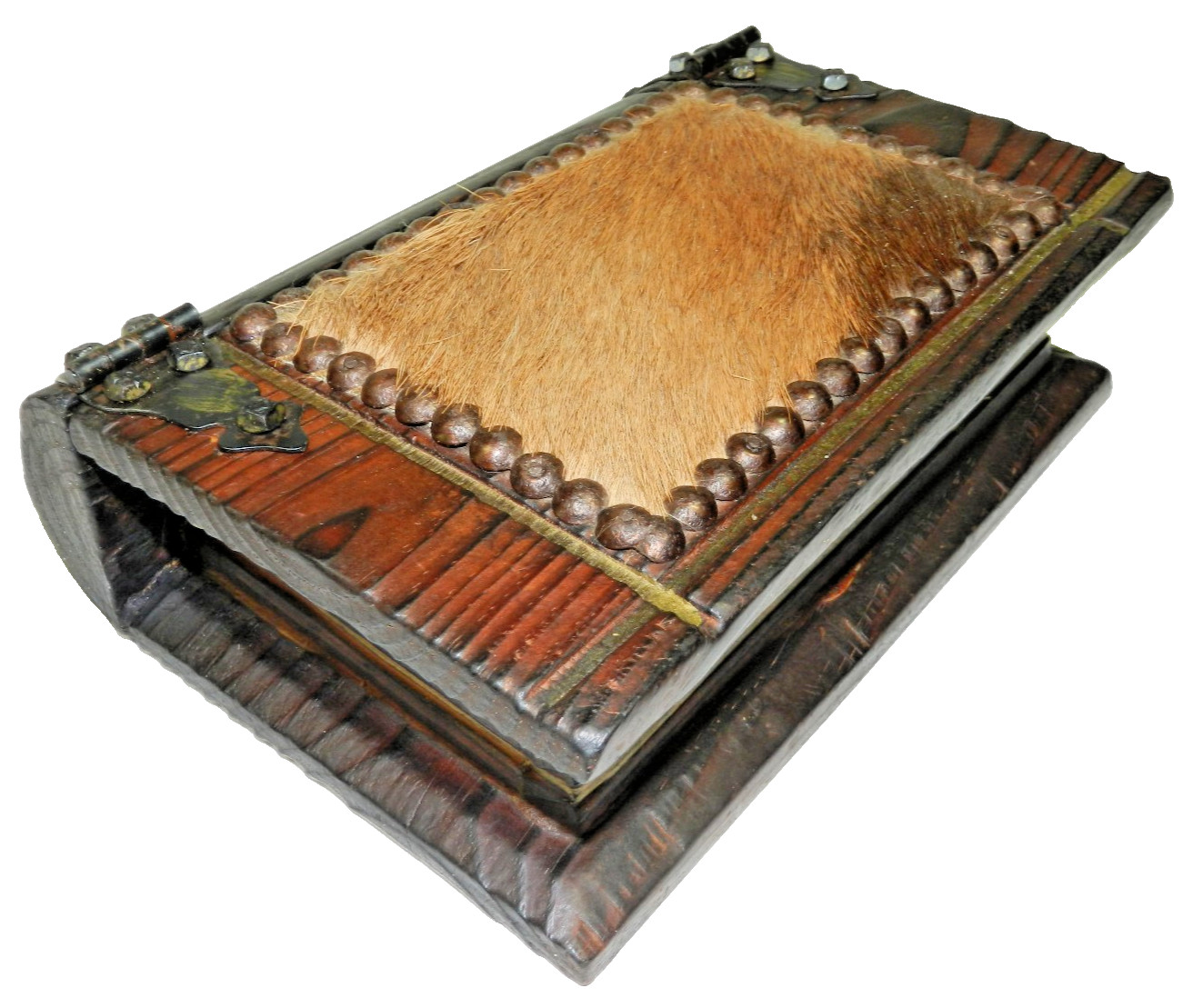 Vintage Medieval Western Trinket Stash Box Fur Inlay Rustic