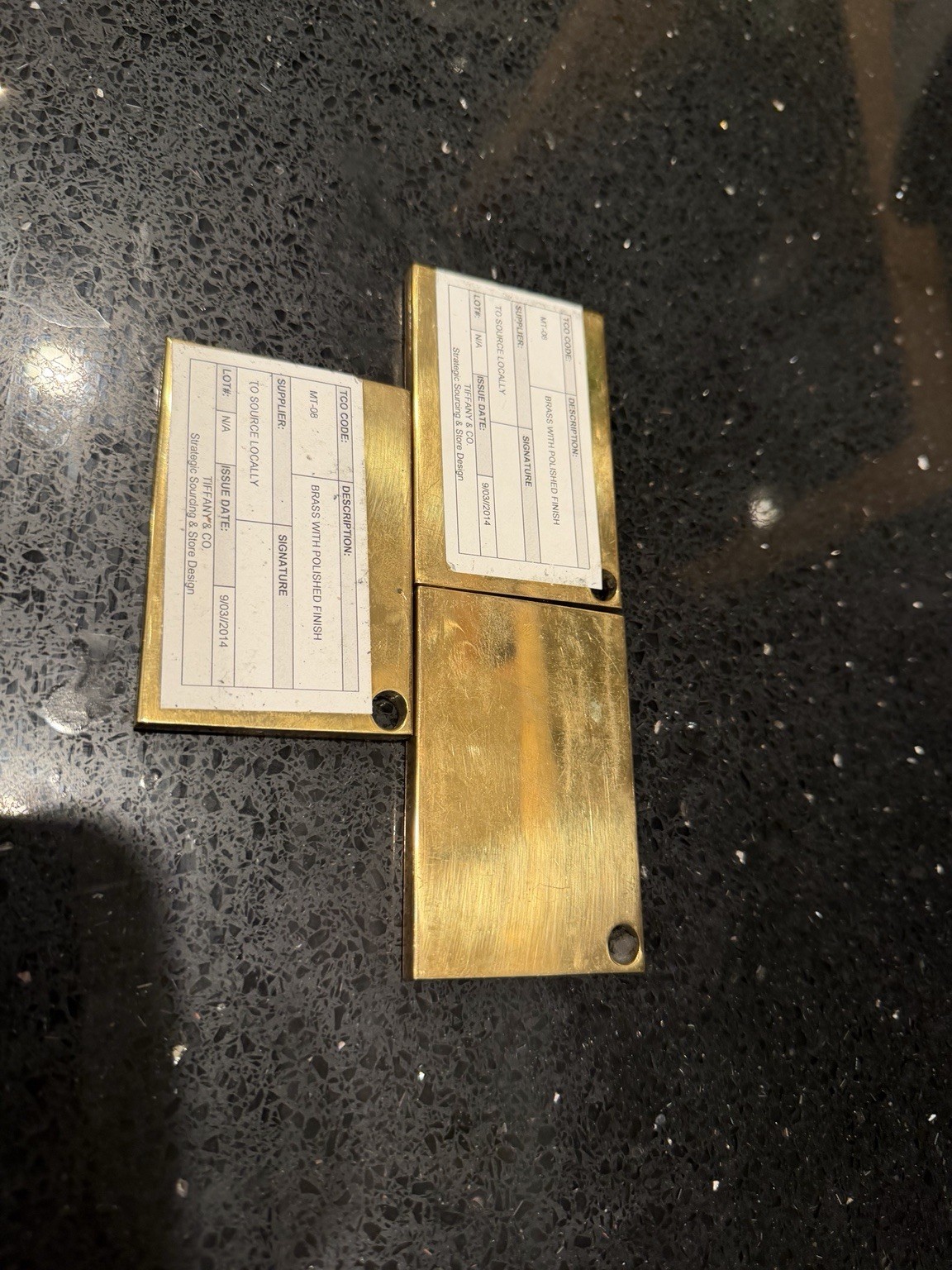 Tiffany & Co. Store Design Brass Finish Samples Set of 3 Rare