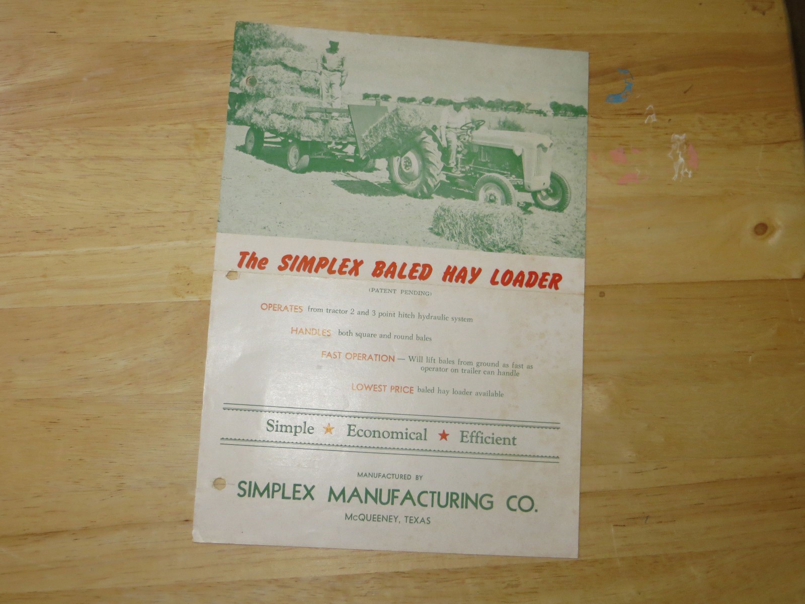 Simplex Farm Tractor Implement Baled Hay Loader- Sales Brochure 1940\'s