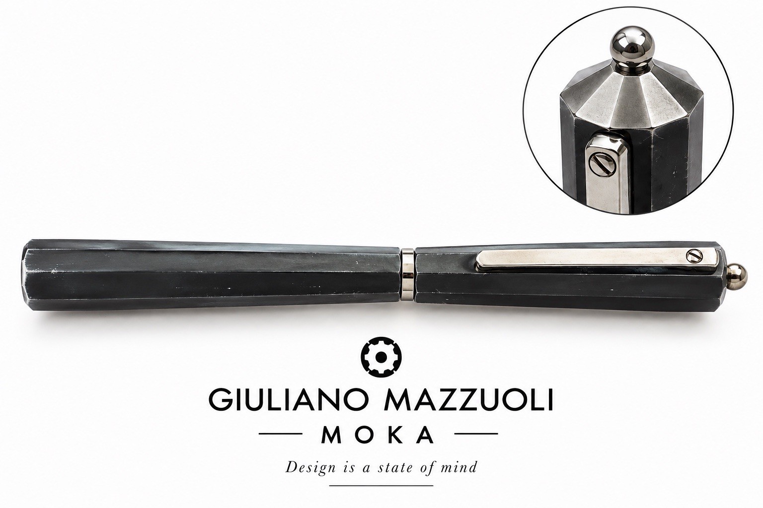 MAZZUOLI Sfera Pen, Moka, Gray Lacquer, Chrome Profiles, Famous Italian Designer