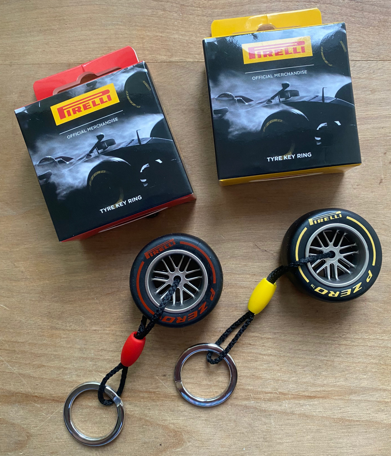 PIRELLI Tyre Keyring, Lot of 2 (Red Soft Tire and Yellow Medium Tire) 🛞 🛞