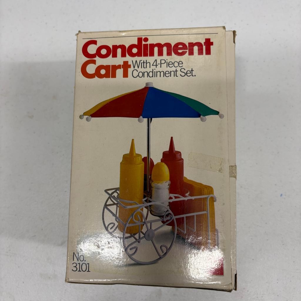 Vintage Case Condiment Cart 4 Piece Set Hot Dog Stand Picnic Table Server 3101 Vintage Case Condiment Cart 4 Piece Set Hot Dog Stand Picnic Table Server 3101