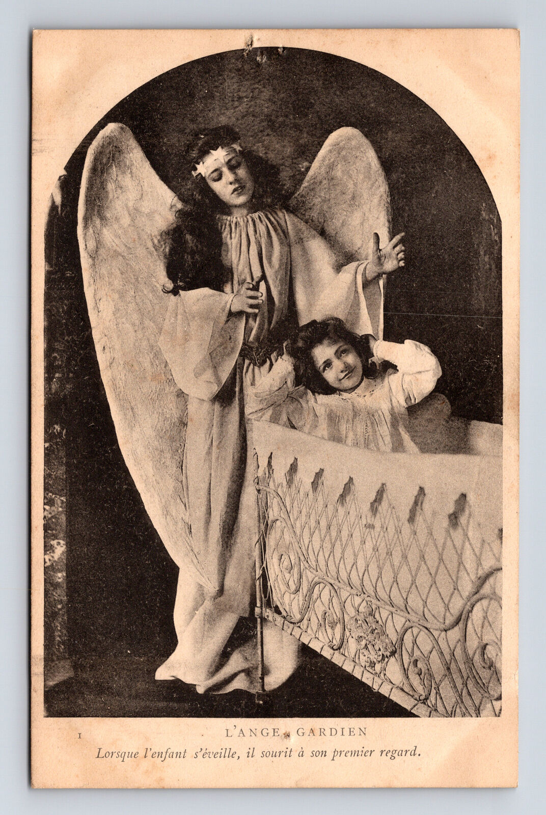French L'Ange Gardien Guardian Angel for Waking Girl Postcard