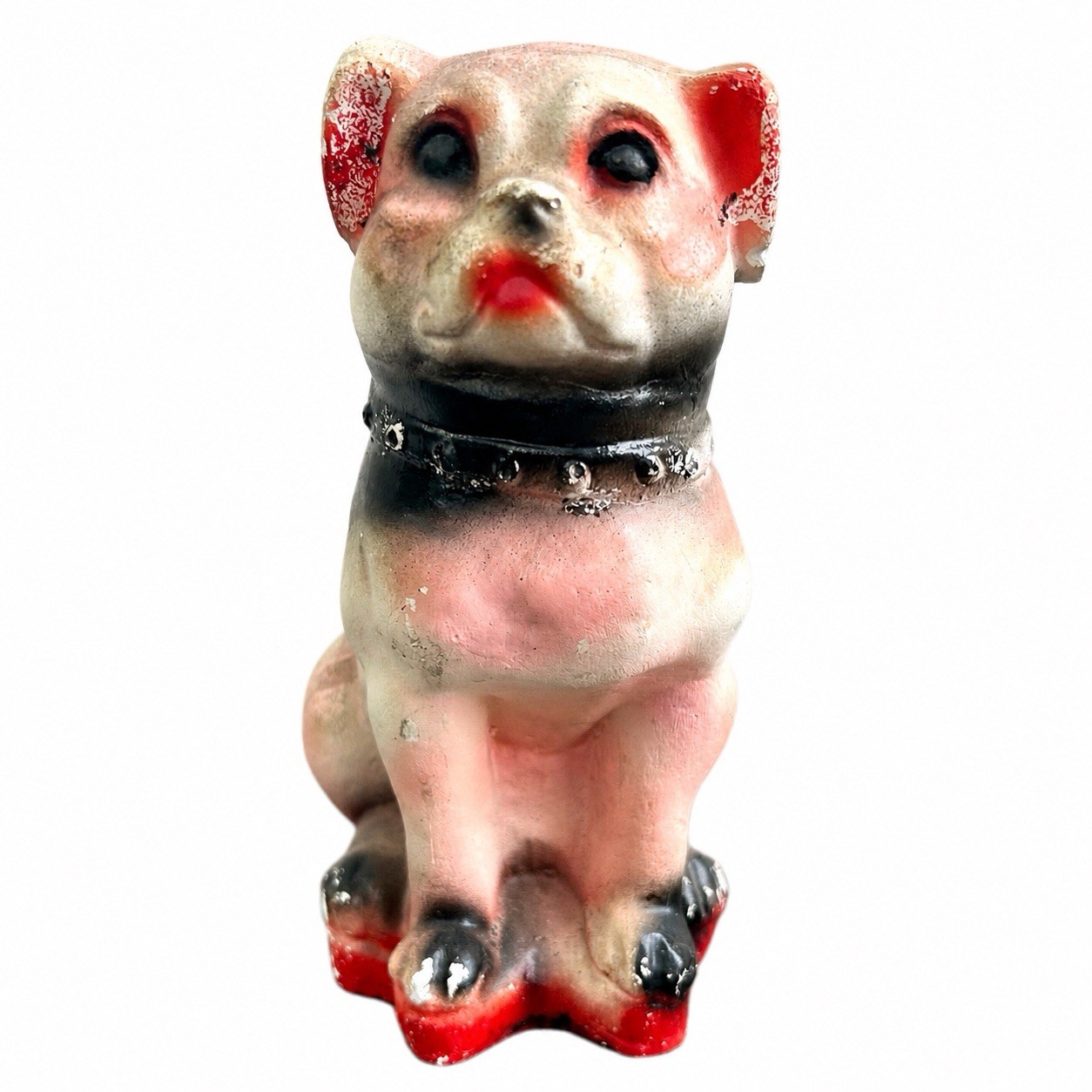 Antique 1920s 1930s Carnival Chalkware Pit Bull Dog Coin Bank Folk Art Bulldog