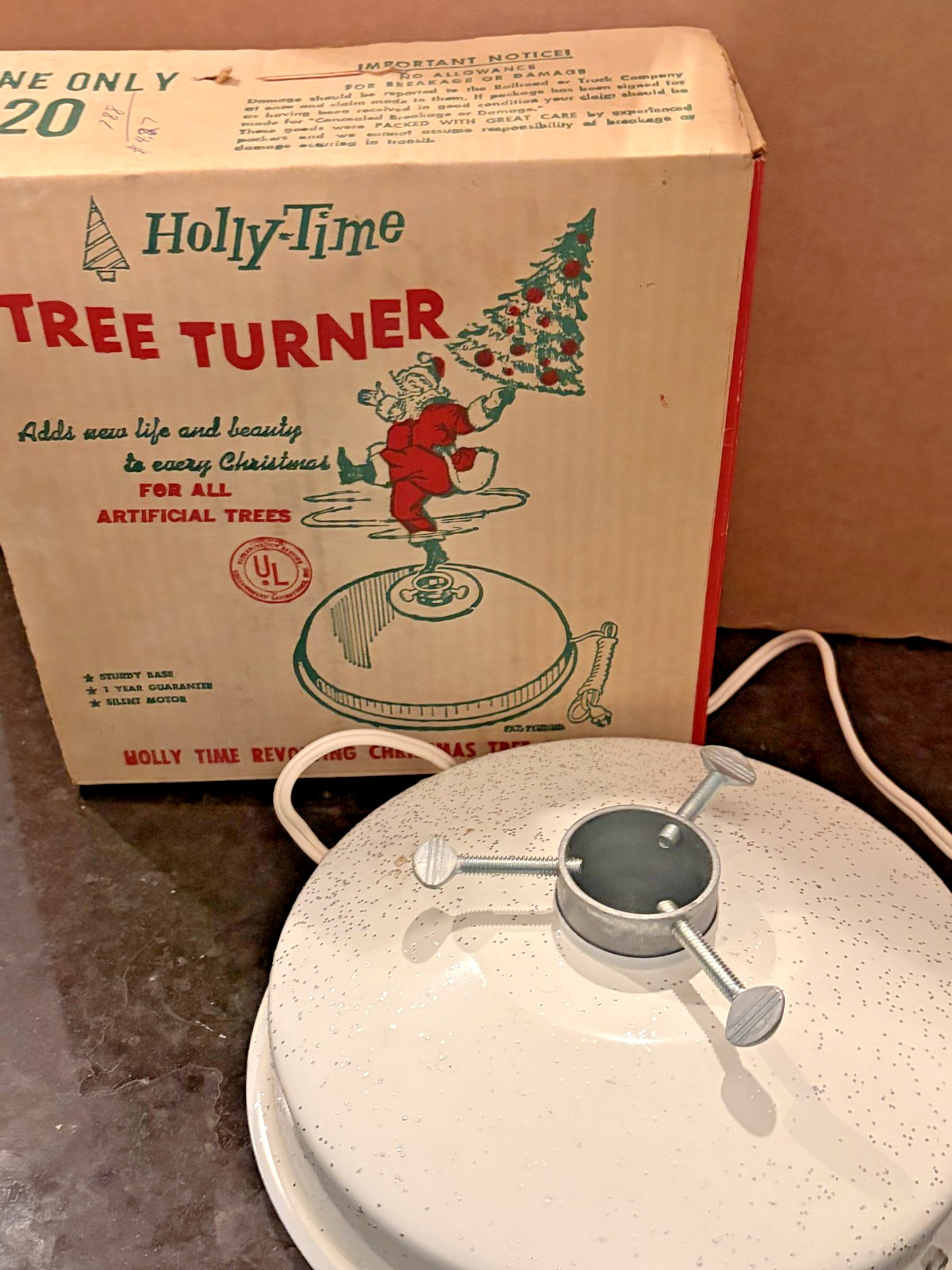 eBay Listing – Vintage Holly Time Revolving Christmas Tree Stand with Original 