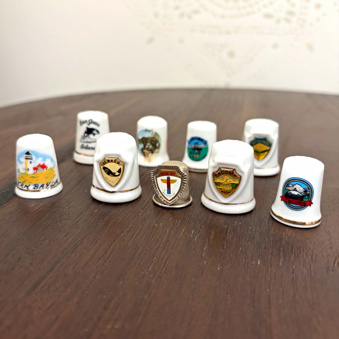 Lot of 9 Vintage Travel Souvenir Thimbles Washington State and PNW Lot of 9 Vintage Travel Souvenir Thimbles Washington State and PNW