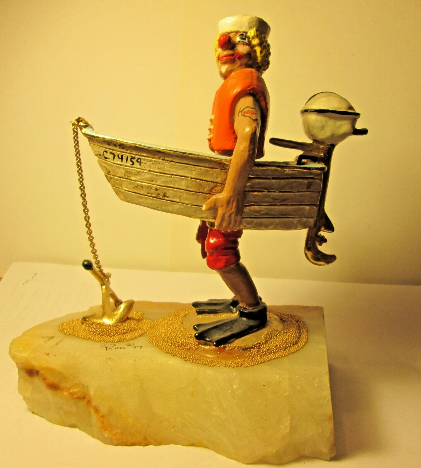 RARE Ron Lee Sailor Clown with a hole in the dinghy boat. Figurine Signed 1979 RARE Ron Lee Sailor Clown with a hole in the dinghy boat. Figurine Signed 1979