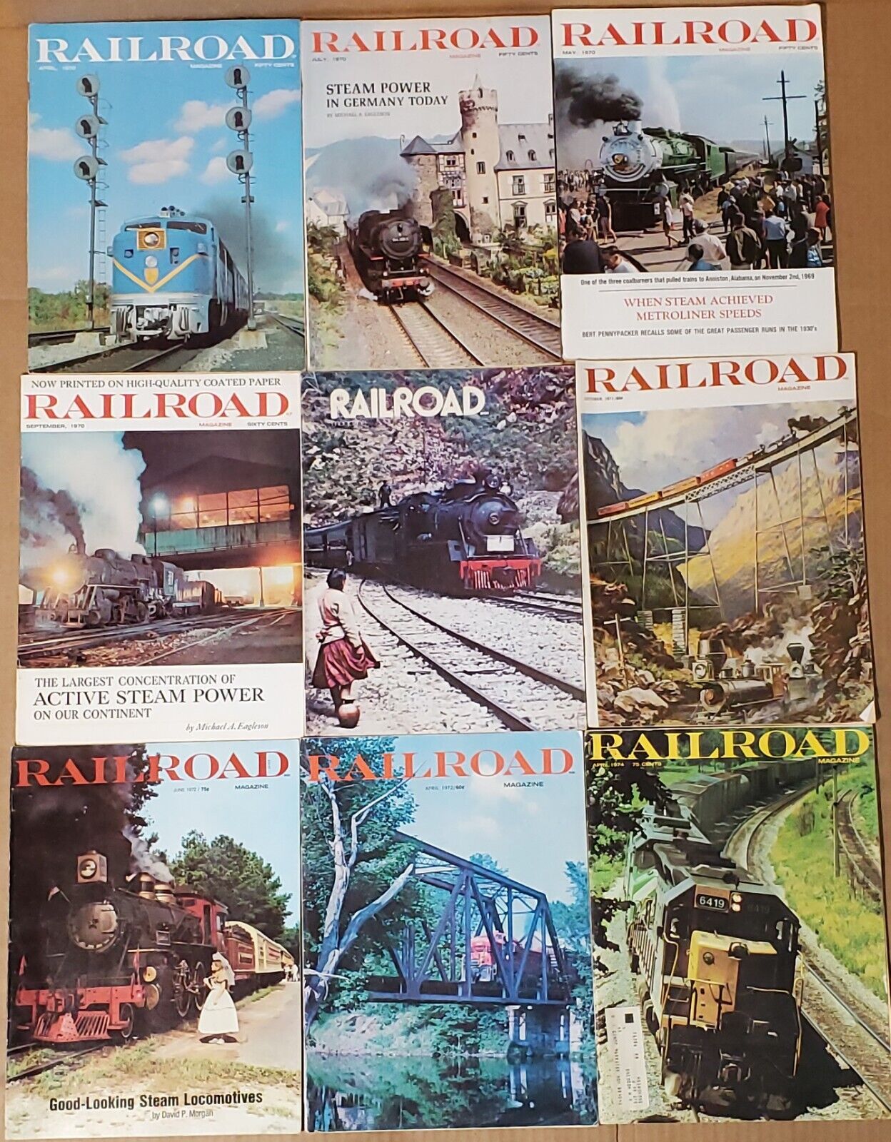 Lot of 9 Vintage 1970s Railroad Magazines 1970, 1971, 1972